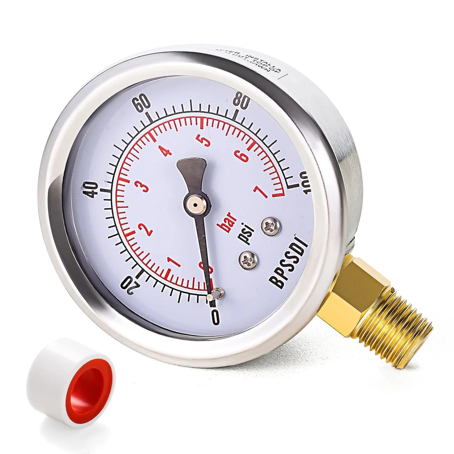 Lead Free 100 Psi Vacuum Water Pressure Gauge With 2.5 Inch Dial And One Quarter Inch G Lower Mount, 304 Stainless Steel Case