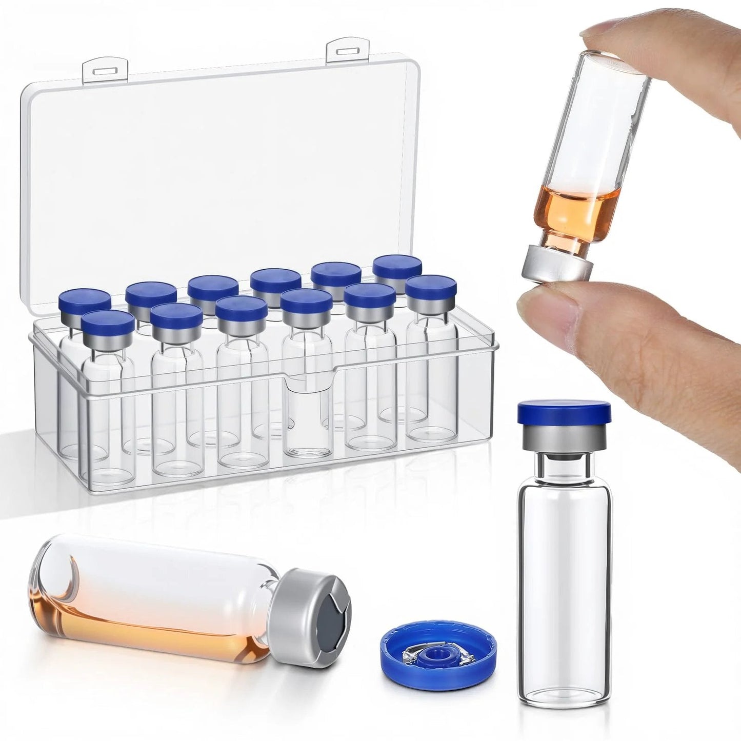 12 Pack 5ml Glass Empty Vials With Sealed Self Healing Injection Port And Plastic Aluminum Flip Caps Transparent Liquid Sample Storage Vials Great For Essential Oils DIY Cosmetics And Home Lab Use