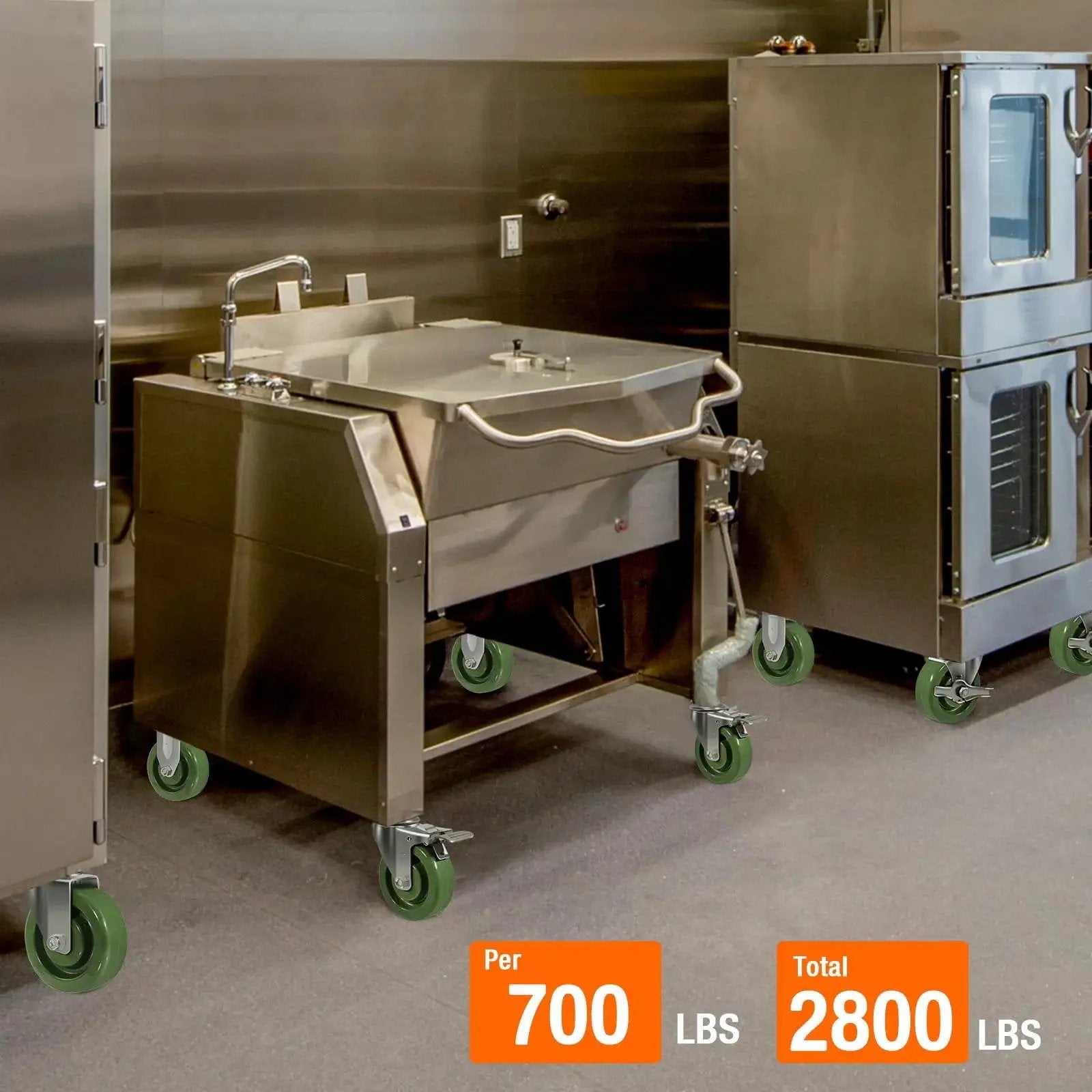 Heavy-duty kitchen equipment with stainless steel caster set 4 pack 4x1.5 inch beefy hi temperature wheels for oven racks replacement.