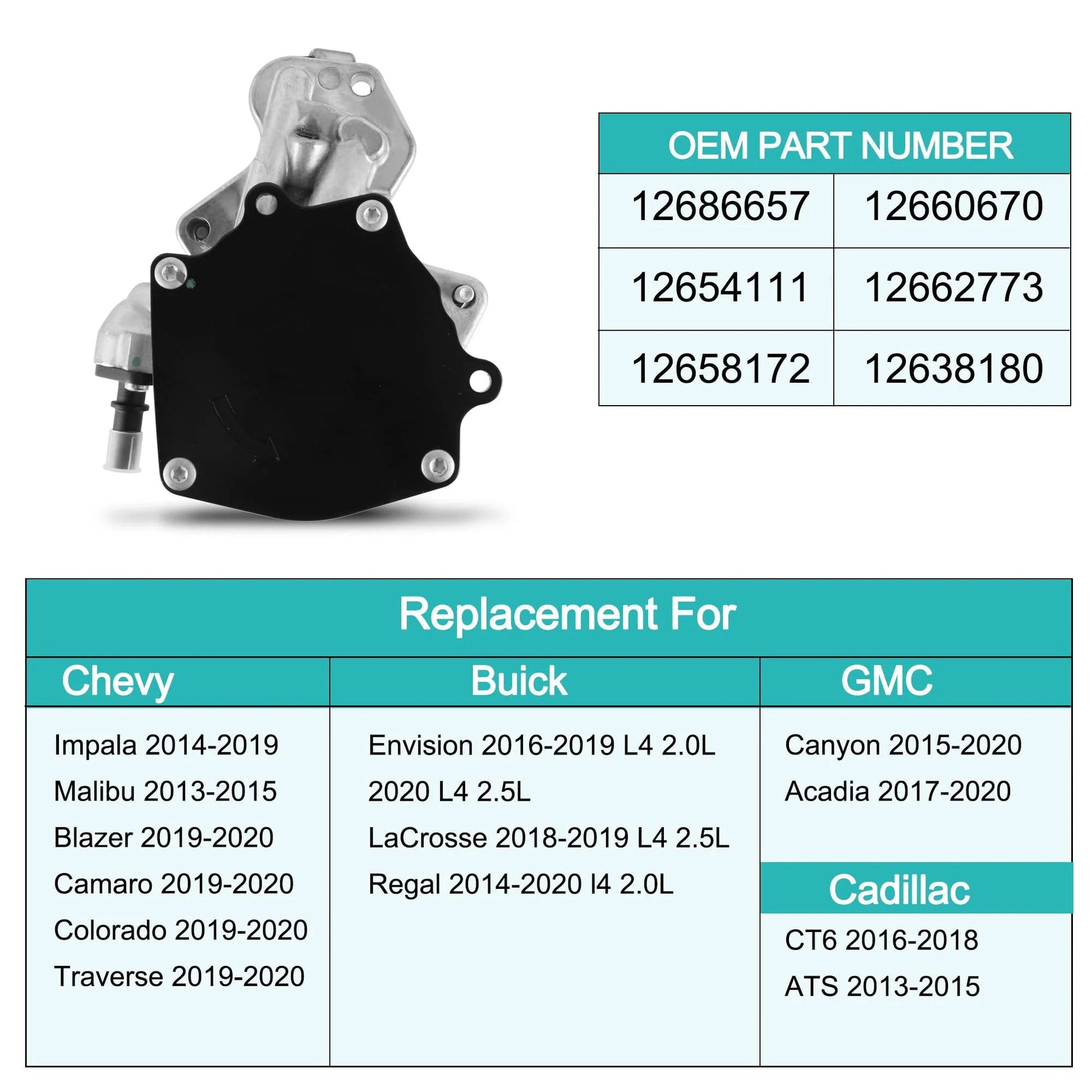 Vacuum Pump For GM 2.0L And 2.5L Engines Fits Chevy Impala 2014 2019 Malibu 2013 2015 OEM Parts Display