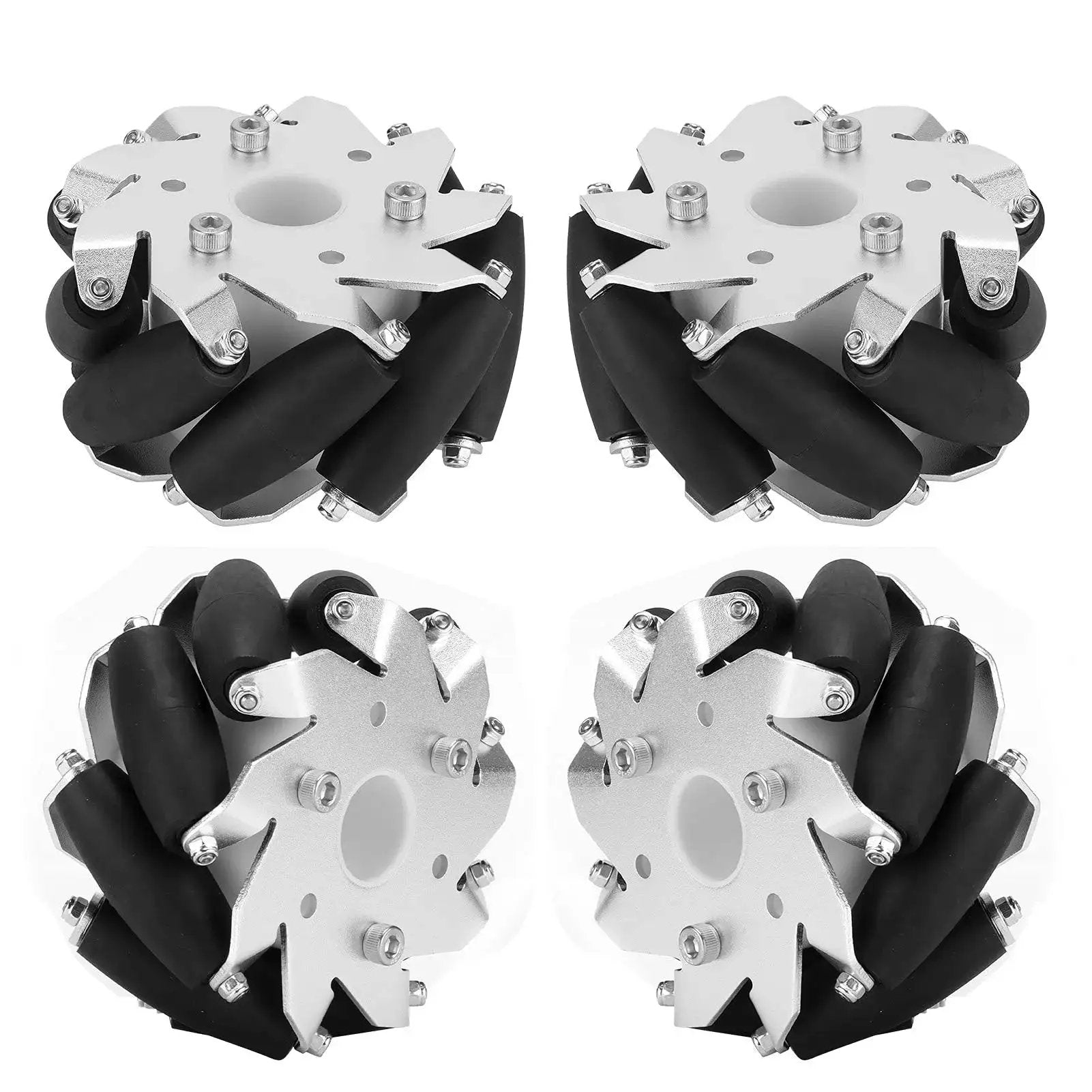 4 Pack 100mm Steel Mecanum Wheels Set For Omni Directional Robot Car With Nine Rubber Rollers And Aluminum Alloy Chassis