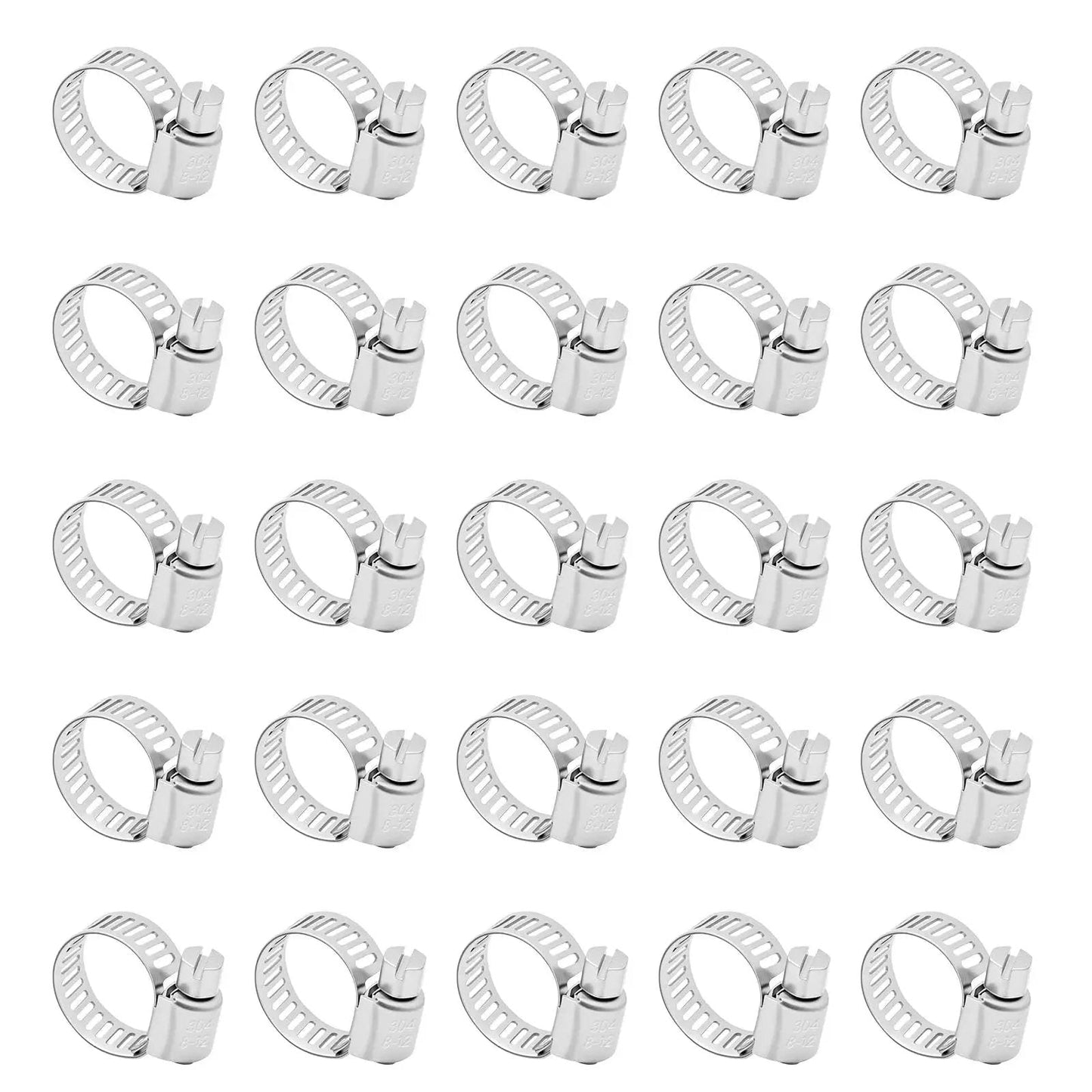 25 Pcs 0.3-0.5 Inch 8-12 Mm Hose Clamps 304 Stainless Steel Adjustable Worm Gear Fuel Line Clamp For Plumbing Automotive And Mechanical Use