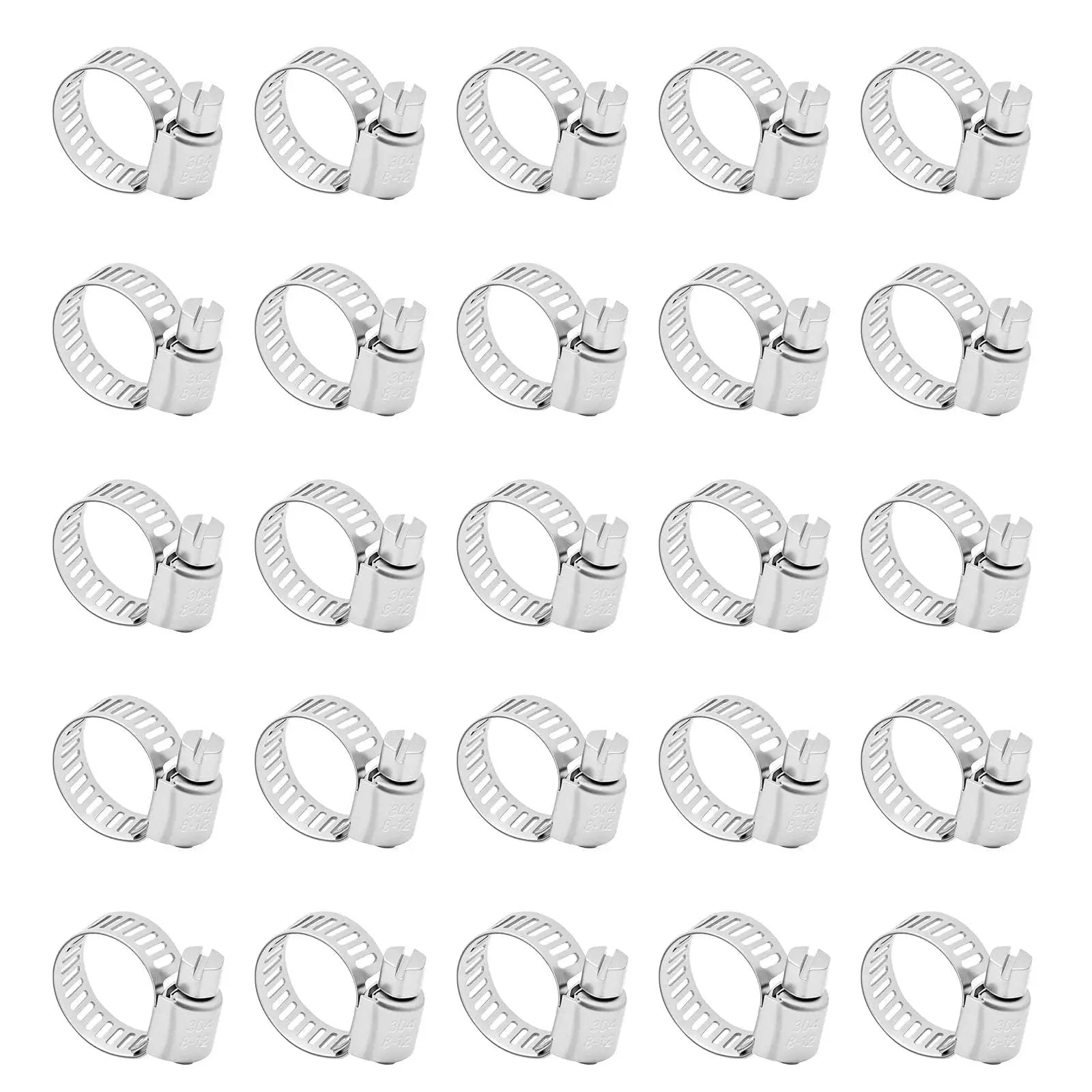 25 Pcs 0.3-0.5 Inch 8-12 Mm Hose Clamps 304 Stainless Steel Adjustable Worm Gear Fuel Line Clamp For Plumbing Automotive And Mechanical Use