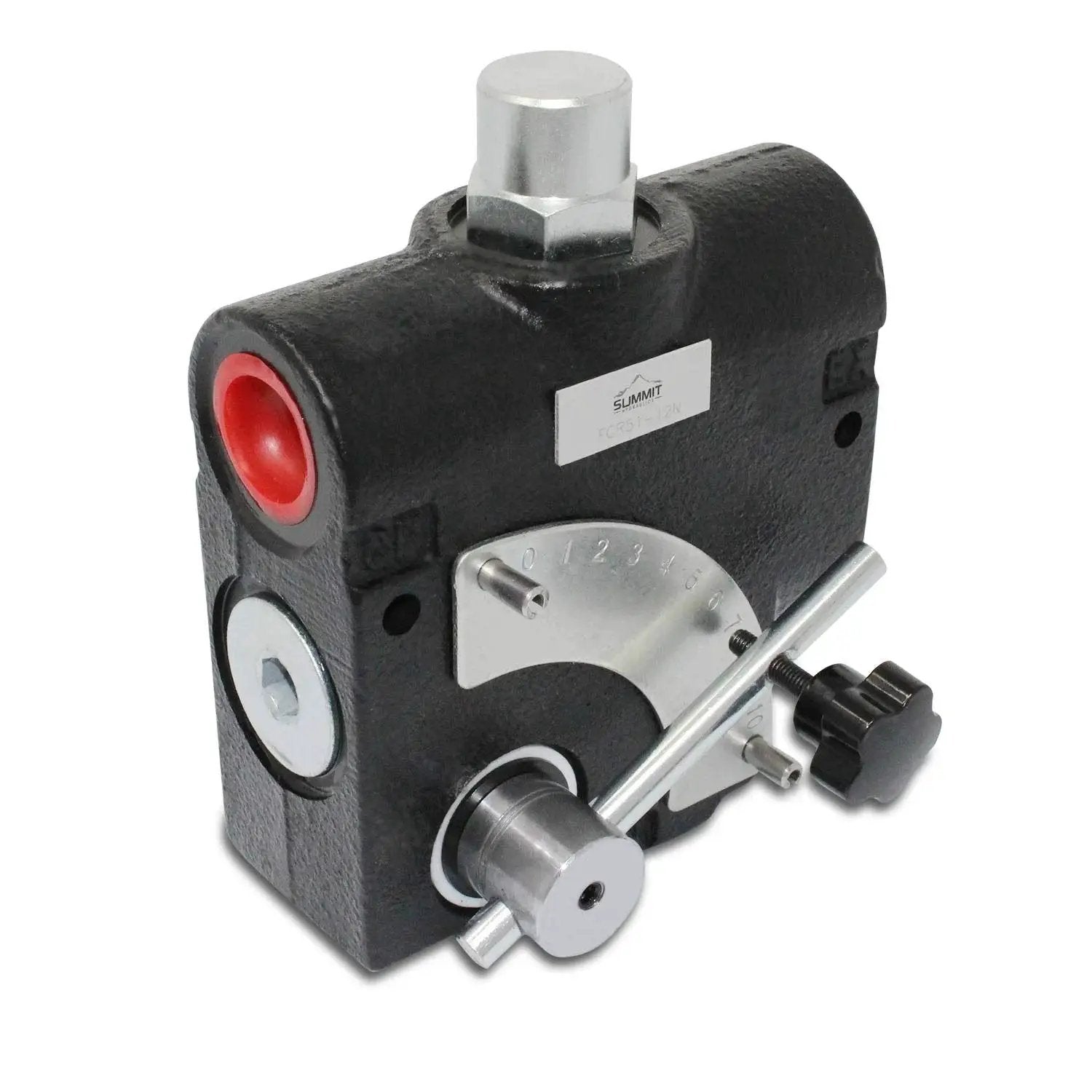 Adjustable Hydraulic Flow Control Valve With Relief For 0-30 GPM, black with control dial, 3/4 NPT port, Summit Hydraulics