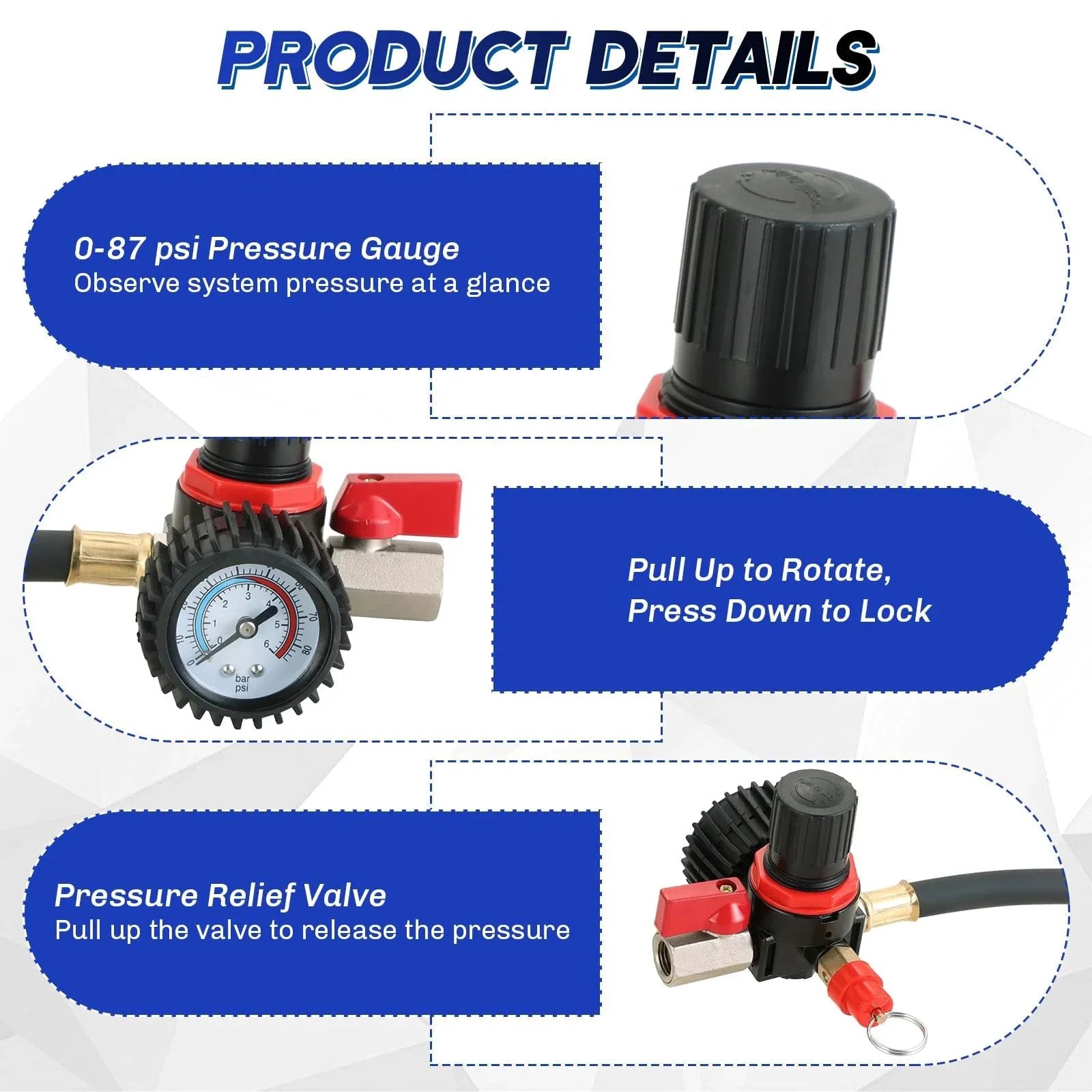 Close-up of pressure gauge and valve from Beefed-Up Turbo System Leakage Tester Kit For Auto Turbo Boost Leaks, 12-piece set.