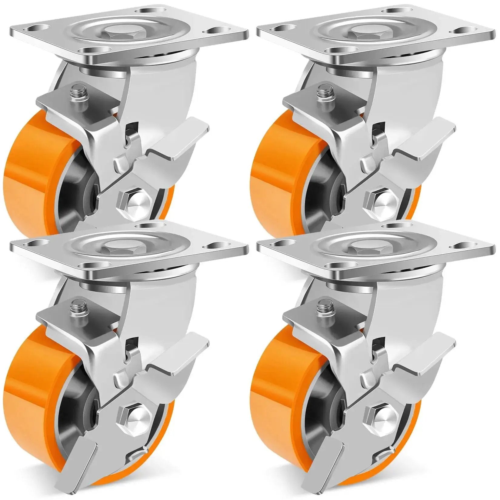 Heavy Duty 4 Inch Industrial Caster Wheels Set Of 4 With Brakes For Machines And Workbenches, 3200 Lb Total Capacity