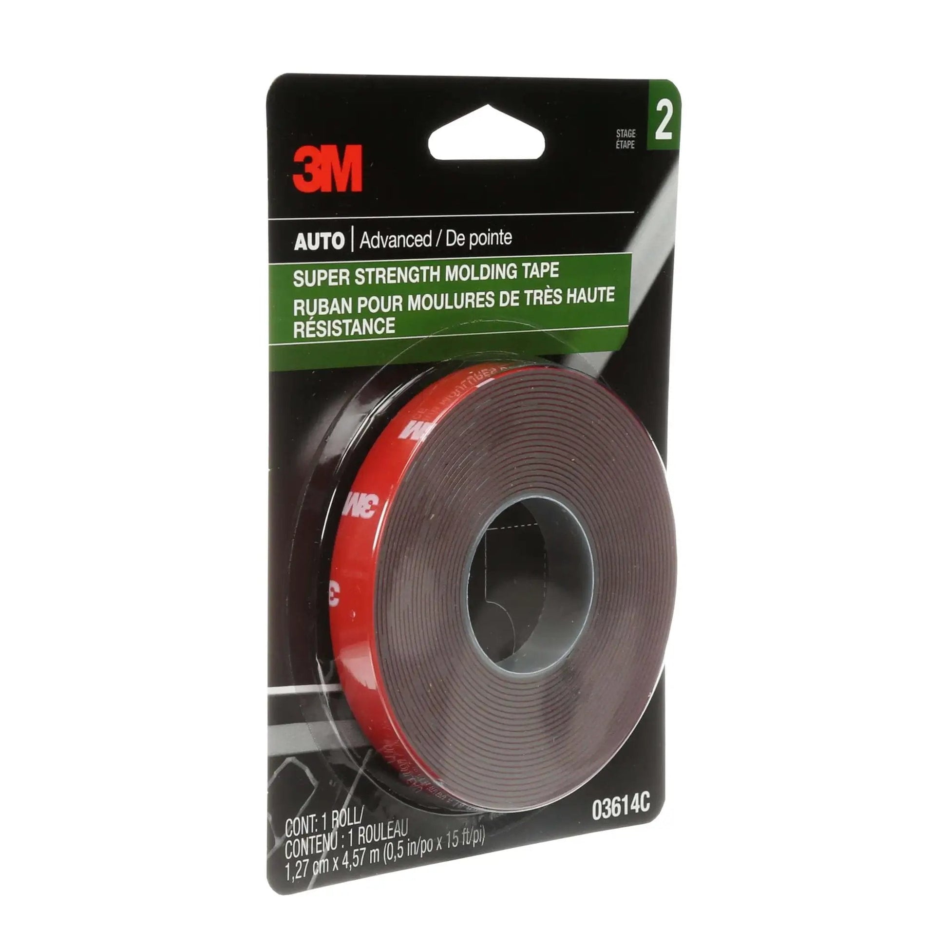 Super-Strength Molding Tape 1/2 in x 15 ft Single Roll High-Strength Double-Sided Automotive Trim Adhesive 03614 packaging
