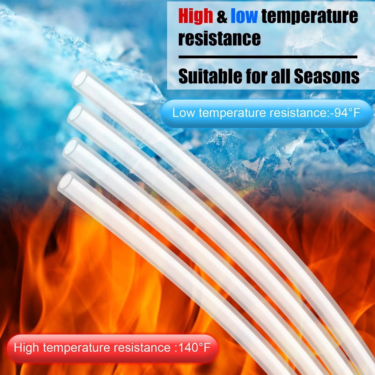 100 Feet White Translucent Polyethylene Tubing For Water And Beverage Systems One Quarter Inch Outside Diameter 0.170 Inch Inside Diameter 0.040 Inch Wall Food Grade Hose For Homebrew Brewing Pumps And Aquaculture, showing extreme temperature resistance from -94°F to 140°F.