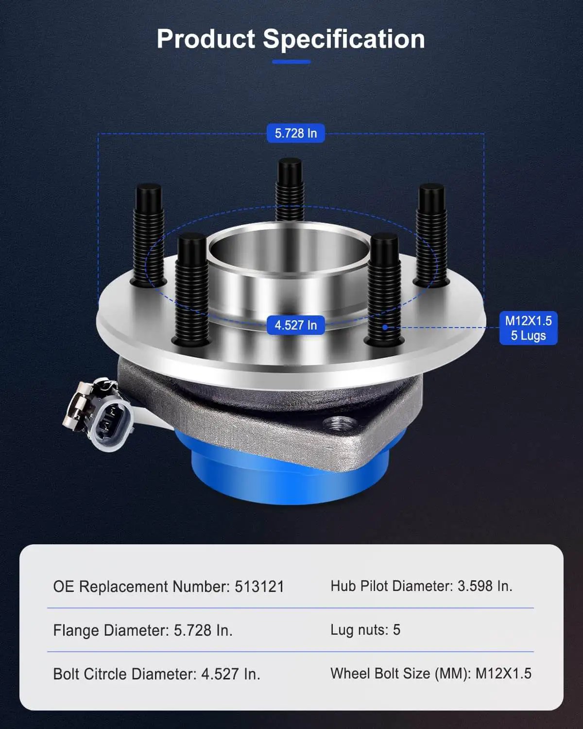 Set of 2 Front Wheel Hub Bearing Assemblies for Buick Century 1997-2005, Pontiac Bonneville, detailed specs with OE 513121