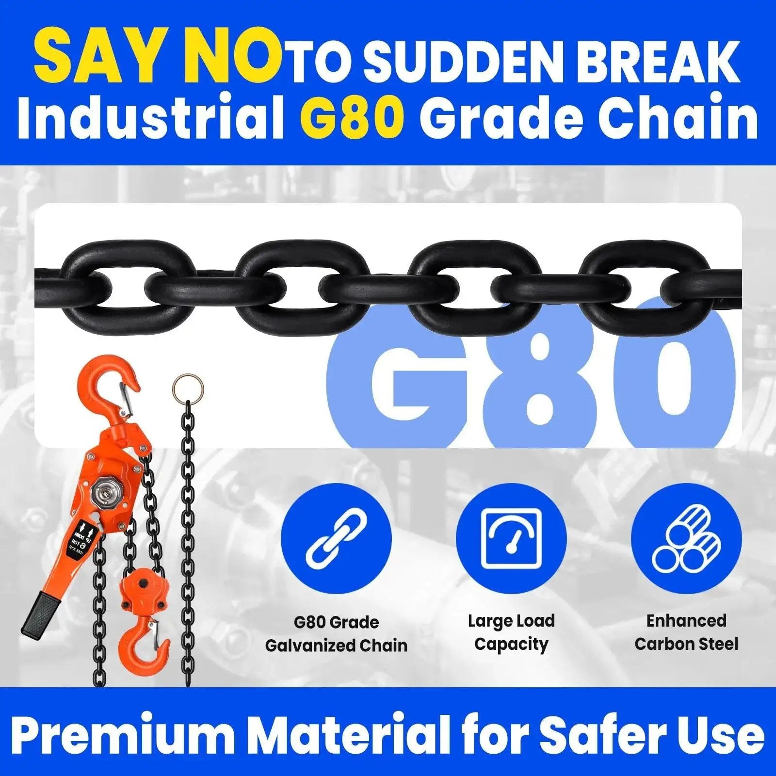8 Ton Lever Chain Hoist With Double Pawl Brake 10 Ft Lift G80 Galvanized Steel with industrial G80 grade chain