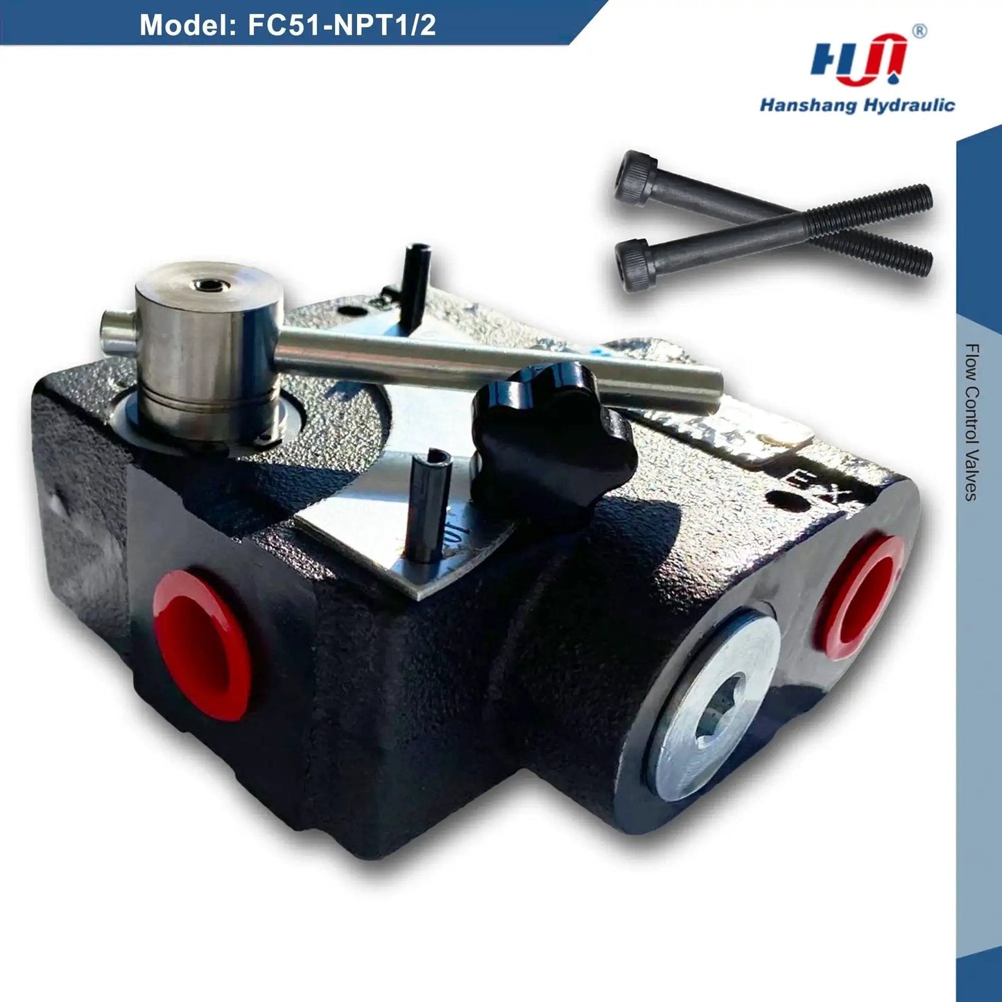 Hydraulic Adjustable Flow Directional Control Valve For Half Inch NPT Port And 30 GPM FC51 Without Relief Heavy Duty Cast Iron Body