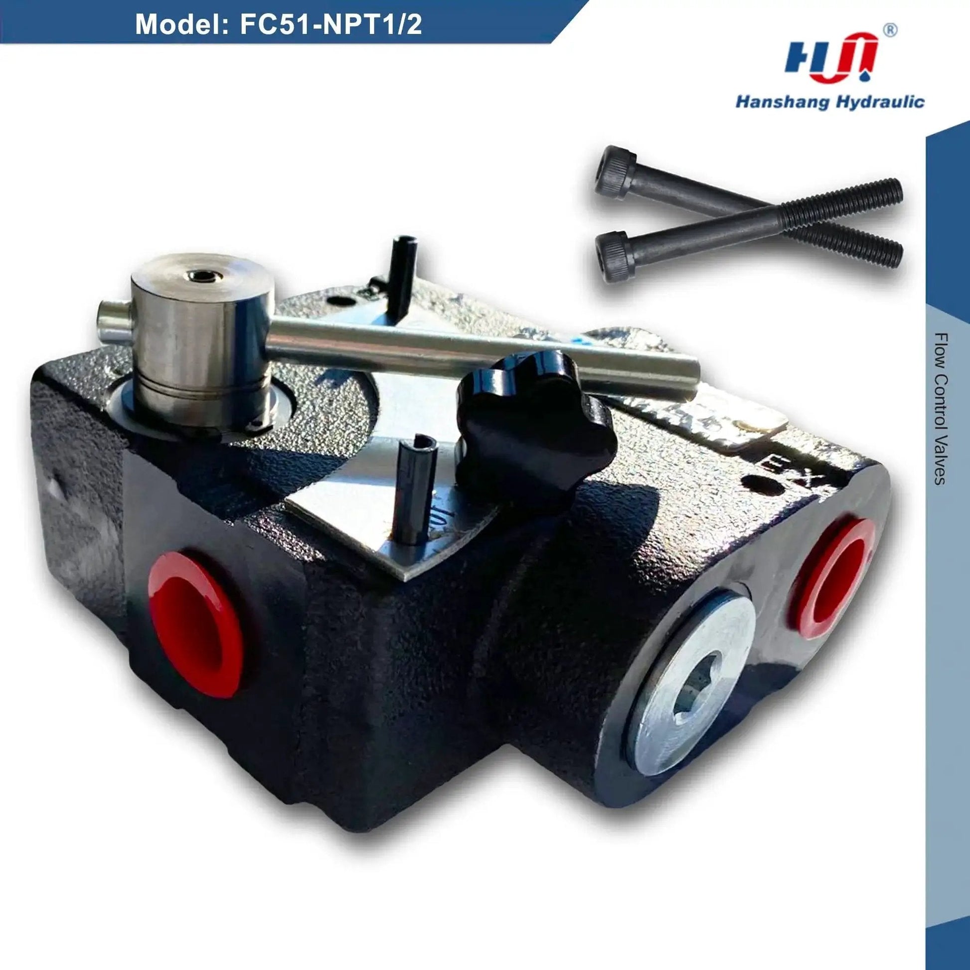 Hydraulic Adjustable Flow Directional Control Valve For Half Inch NPT Port And 30 GPM FC51 Without Relief Heavy Duty Cast Iron Body