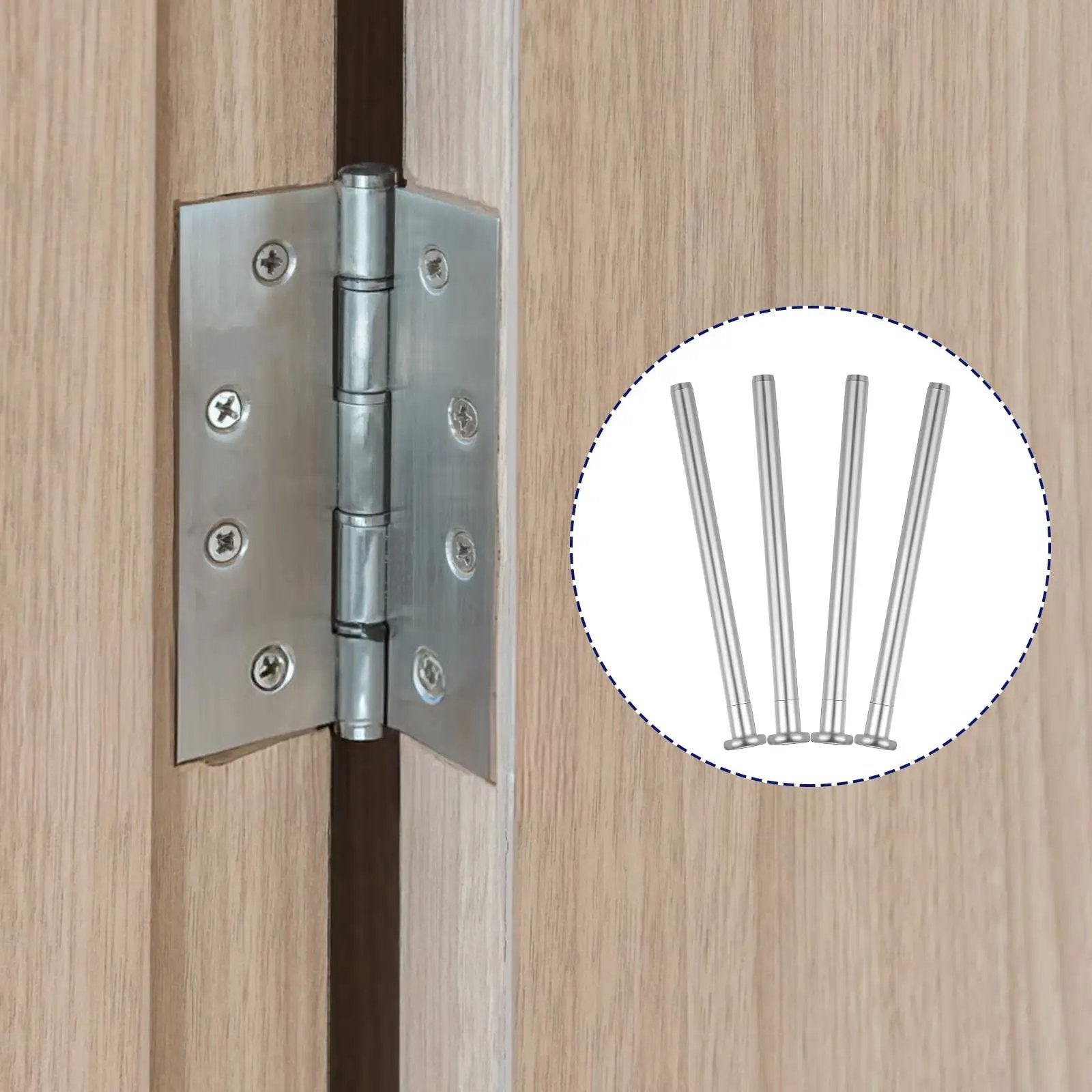 Four Pack Three Point Five Inch Door Hinge Pins Stainless Steel Replacement Kit For Interior Doors DIY Ready Hinge Bushing