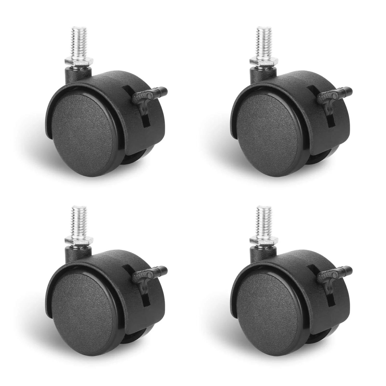 4 Pack 1.5" Swivel Stem Caster Wheels - Replacement Furniture Casters with Locking Brake, Metric M8 Threaded Stem, for Table, Drawer, Plant Shelf, Metal Rack, Laundry Basket