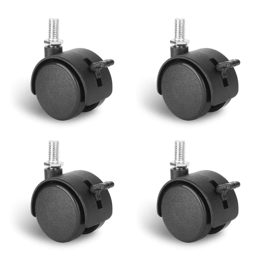 4 Pack 1.5" Swivel Stem Caster Wheels - Replacement Furniture Casters with Locking Brake, Metric M8 Threaded Stem, for Table, Drawer, Plant Shelf, Metal Rack, Laundry Basket