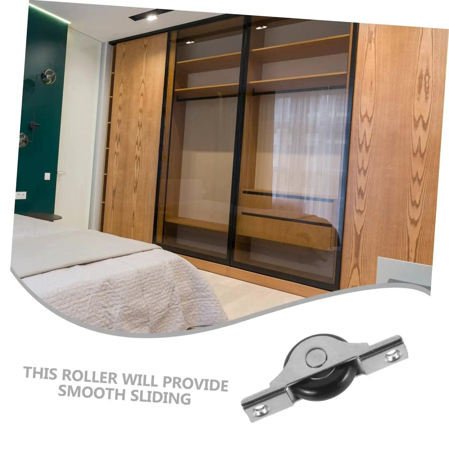 Wardrobe with sliding doors featuring 4 Pieces Sliding Door Wheel Pulley Track Roller Set For Wardrobe And Cabinet Doors Heavy Duty Steel And Nylon Hardware For Smooth Quiet Sliding High Wear Resistance Ideal Replacement For Closet Doors.