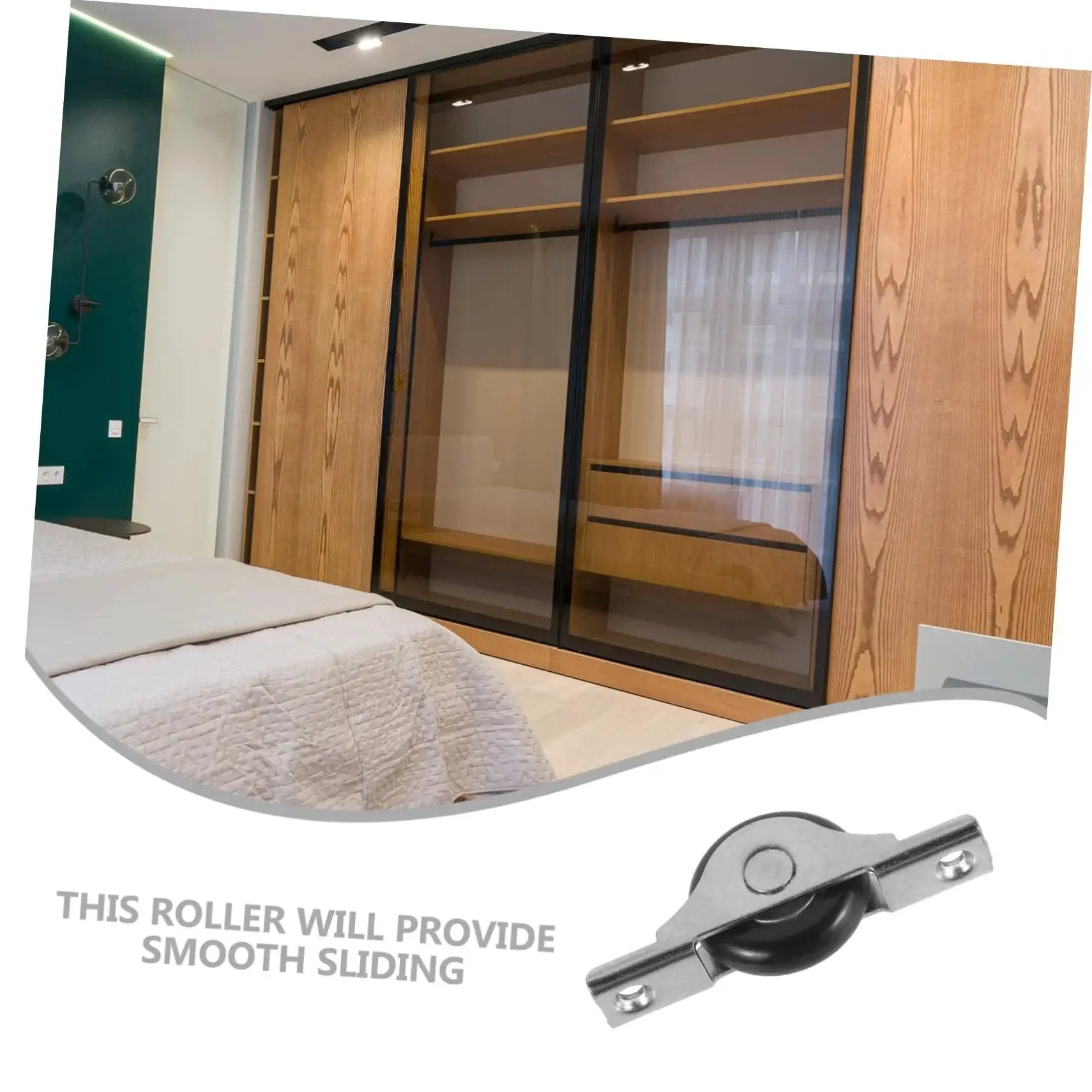 Wardrobe with sliding doors featuring 4 Pieces Sliding Door Wheel Pulley Track Roller Set For Wardrobe And Cabinet Doors Heavy Duty Steel And Nylon Hardware For Smooth Quiet Sliding High Wear Resistance Ideal Replacement For Closet Doors.