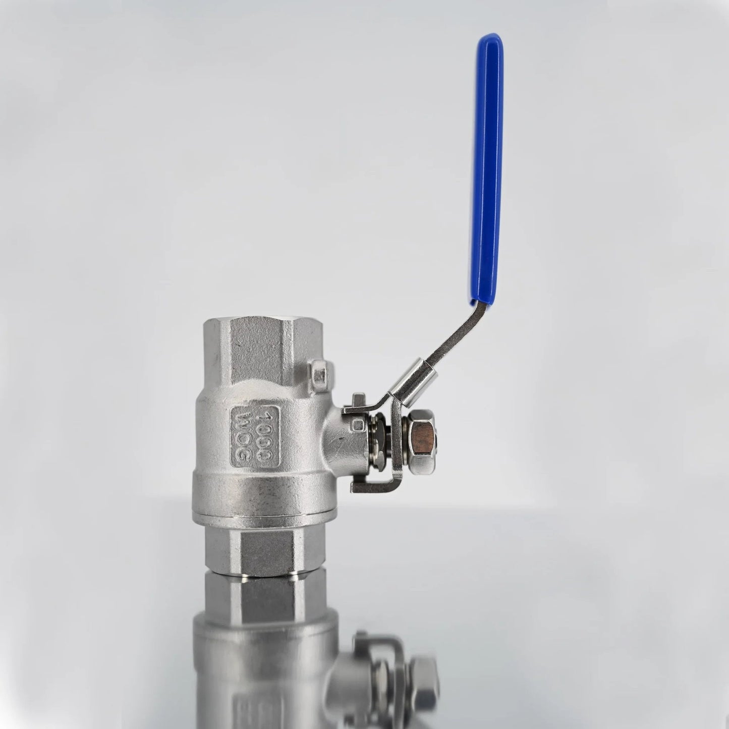 Workhorse Three Quarter Inch 304 Stainless Steel Full Port Ball Valve NPT Female To Female With Blue Vinyl Handle Locking Device