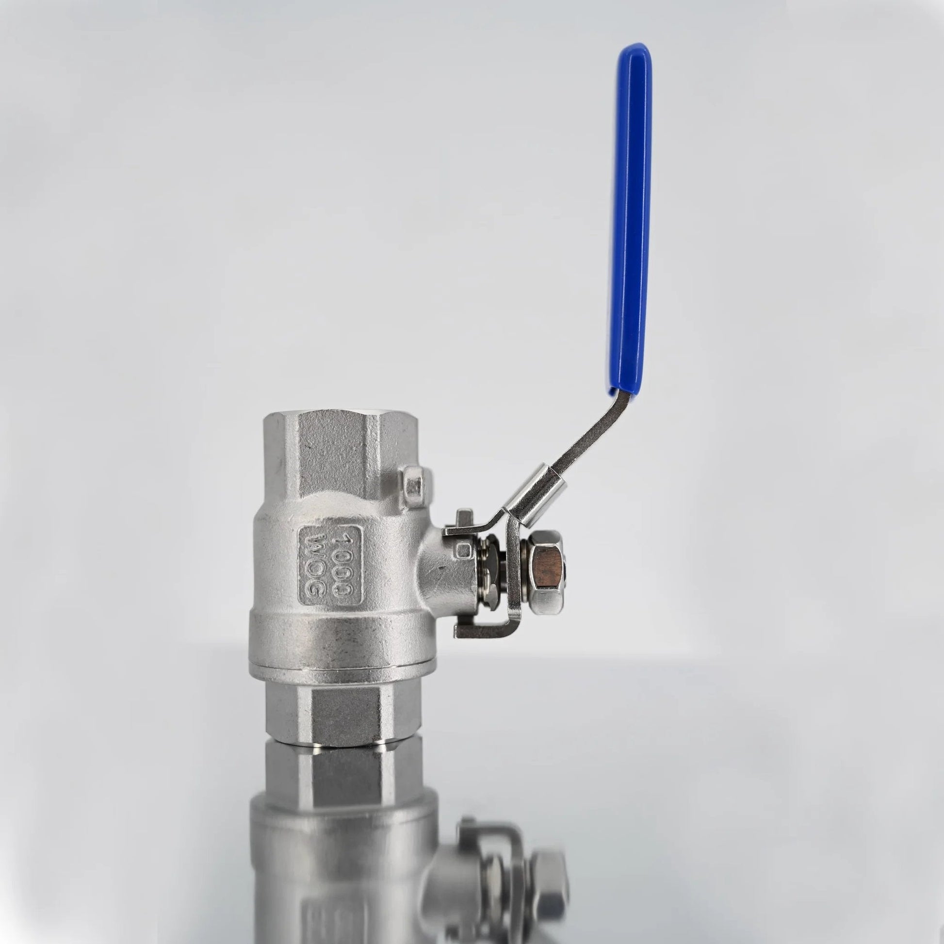 Workhorse Three Quarter Inch 304 Stainless Steel Full Port Ball Valve NPT Female To Female With Blue Vinyl Handle Locking Device