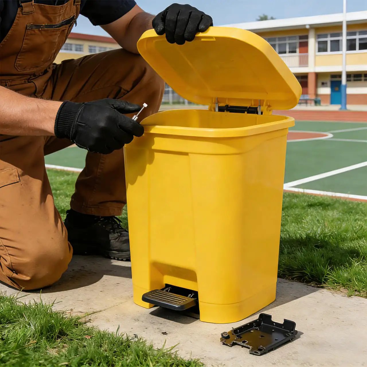 Installation of 6 Pack Soft Close Trash Can Dampers Piston Replacement For No Slam Silent Operation Hydraulic Lid Damper on yellow bin