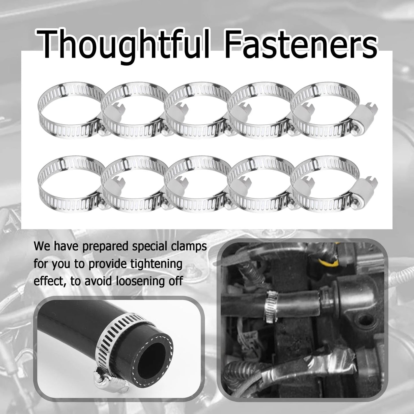 Five Eighth Inch Silicone Heater Hose Kit With Ten Clamps for water, air, engine coolant transfer, hose and clamps shown
