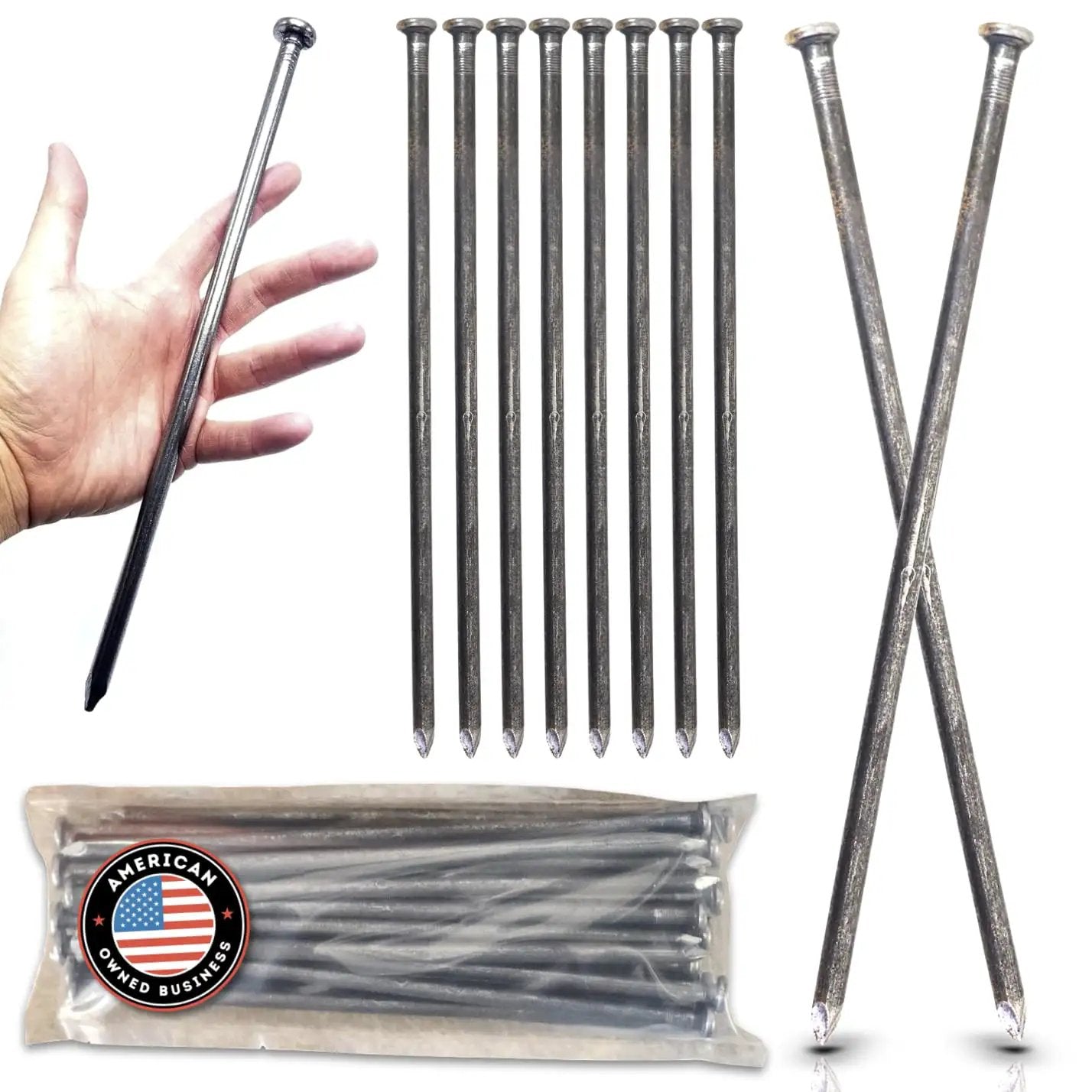 Heavy Duty 12 Inch Round Metal Landscape And Paver Edging Anchoring Spikes 10 Pack Rock Solid Timber Nails Tent Stakes for landscaping.