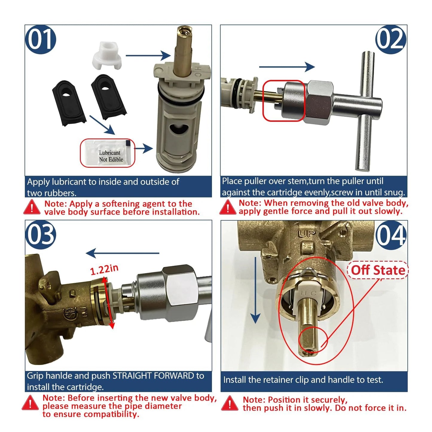Universal Moen 1222 Cartridge Kit Replacement With Removal Tool And Handle Adapter 116653 For Posi Temp Shower Repair steps