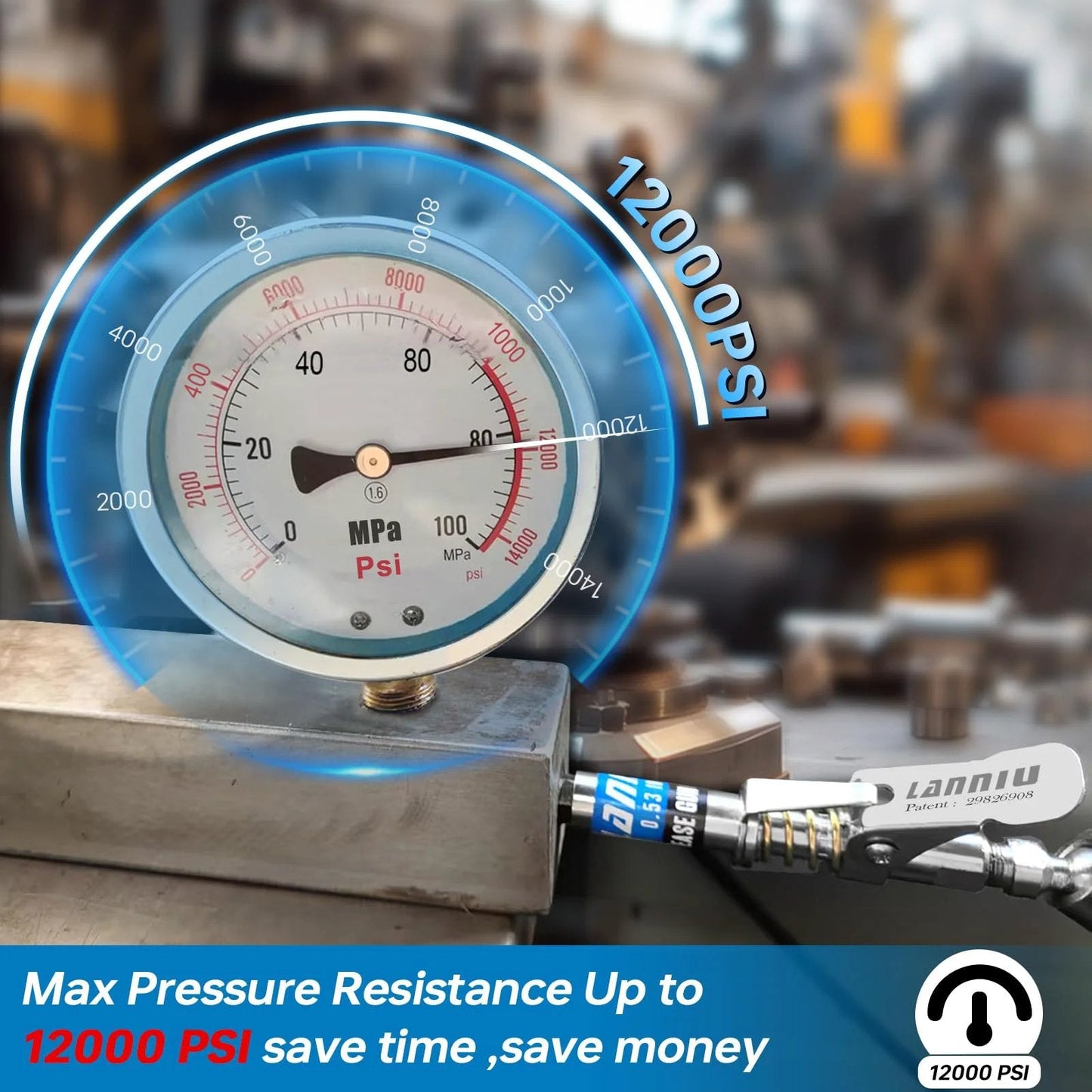 Compact 0.53 Inch Grease Gun Coupler With Locking Quick Release No Leakage Up To 12000 PSI One Eighth NPT Fitting in use