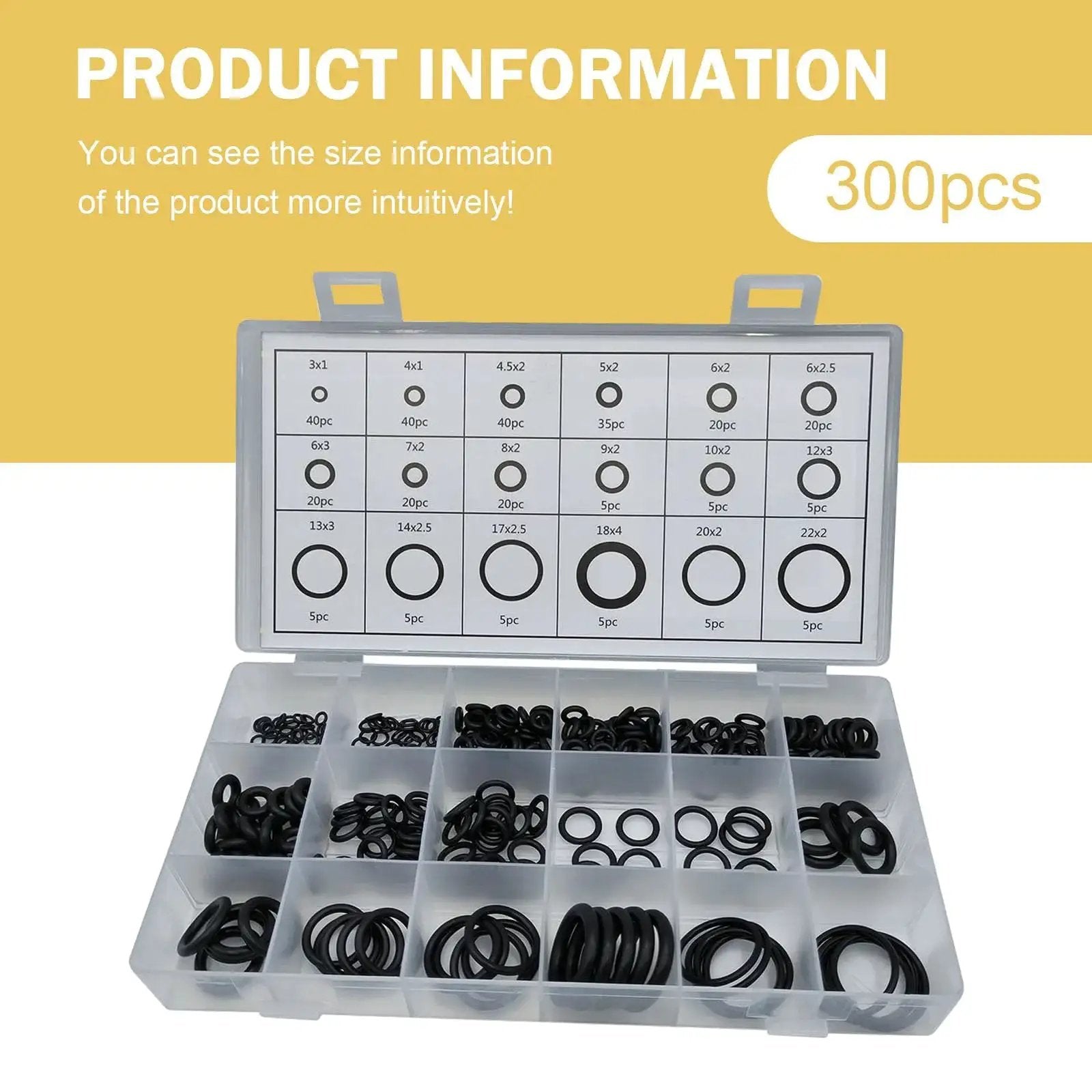 Premium O Ring Kit For Every Fix For DIYers And Pros With 300 Piece Nitrile Rubber Assortment In 18 Sizes in open storage box