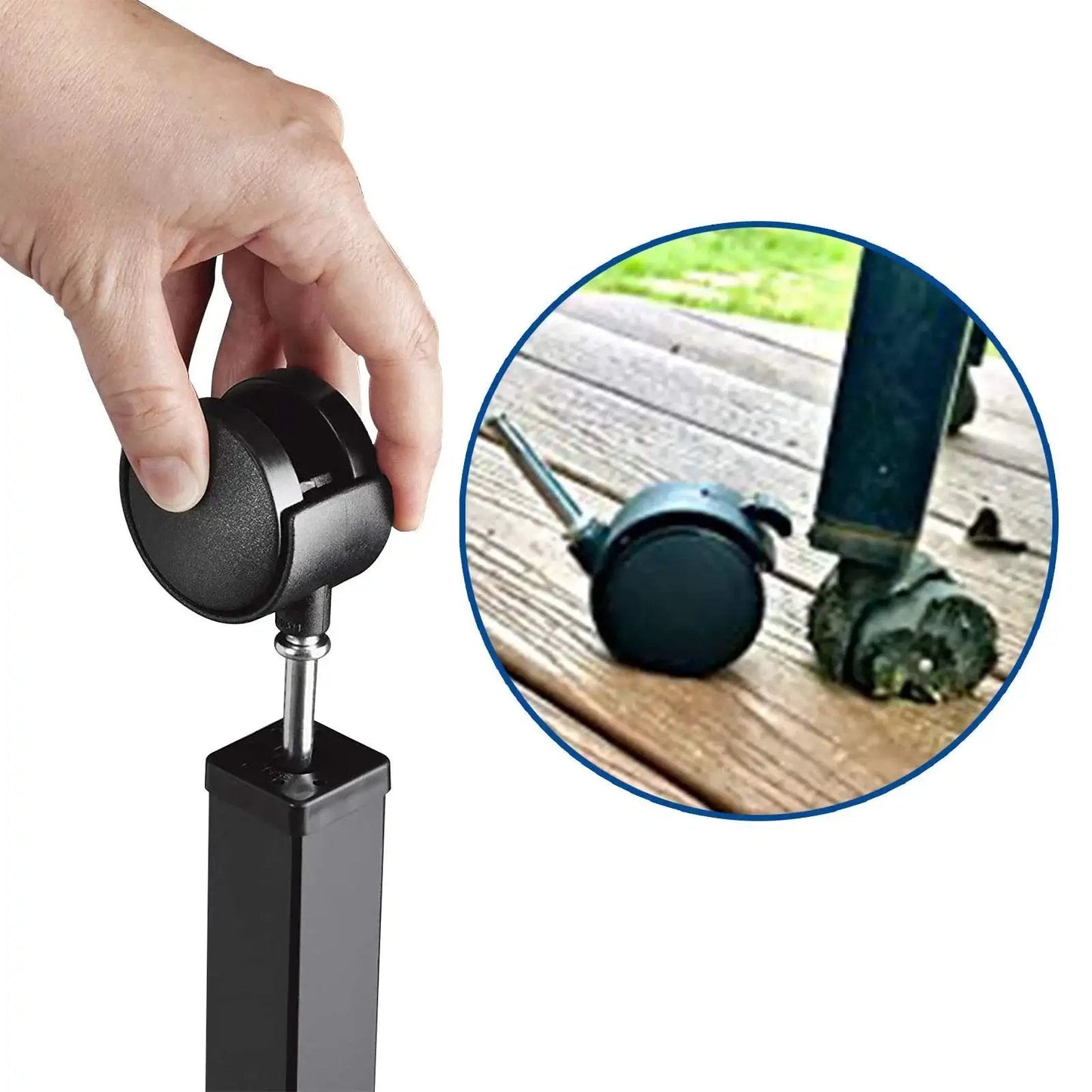 Hand installing 2 Pack Locking Swivel Caster Replacement Wheels For Weber Gas Grill Stem Casters 2.5 Inch Twin Wheel Rubber Caster Wheels