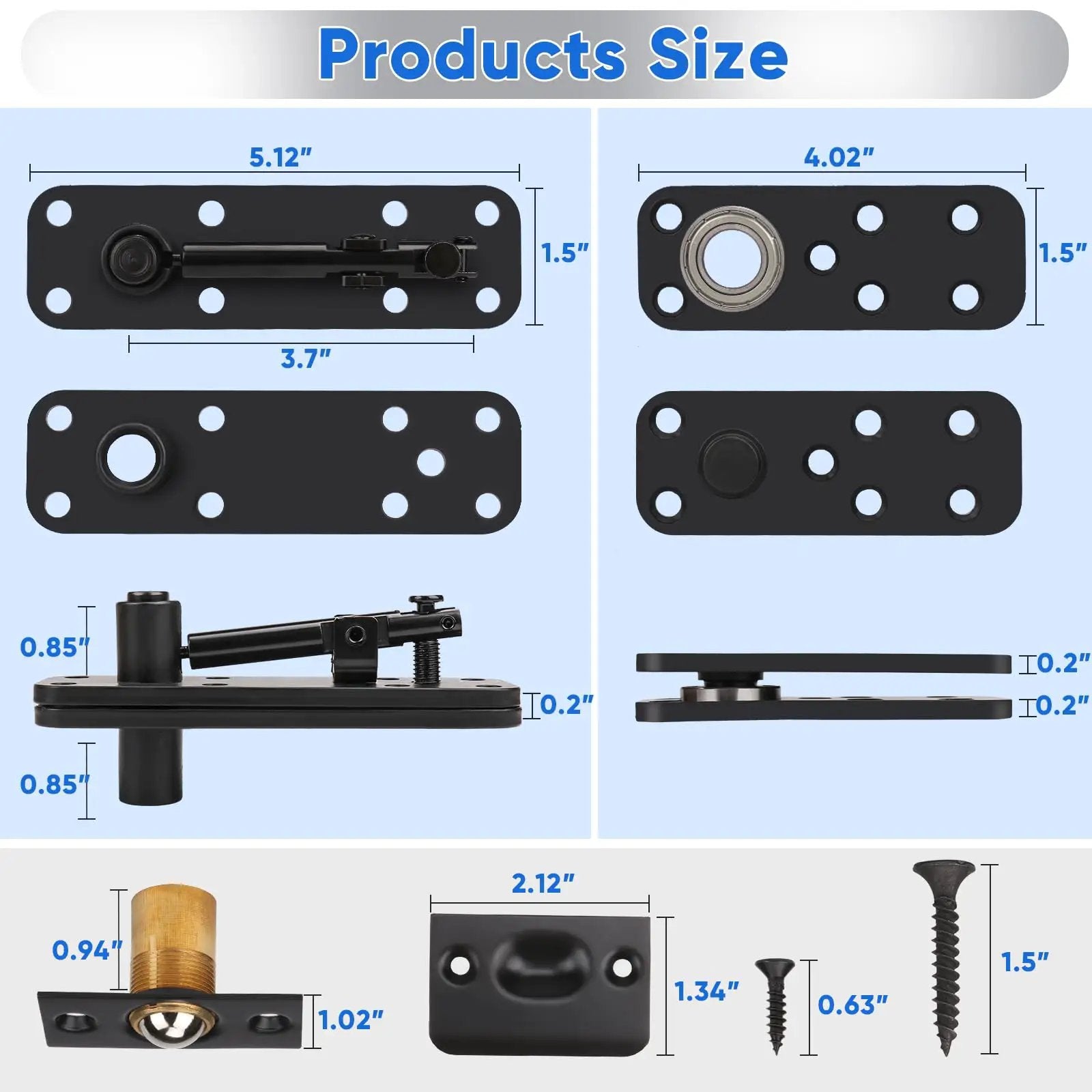 Dimensions of 2 Pack Stainless Steel Hidden Door Hinges with 360 Degree Rotation, ideal for secret doors up to 600 pounds.