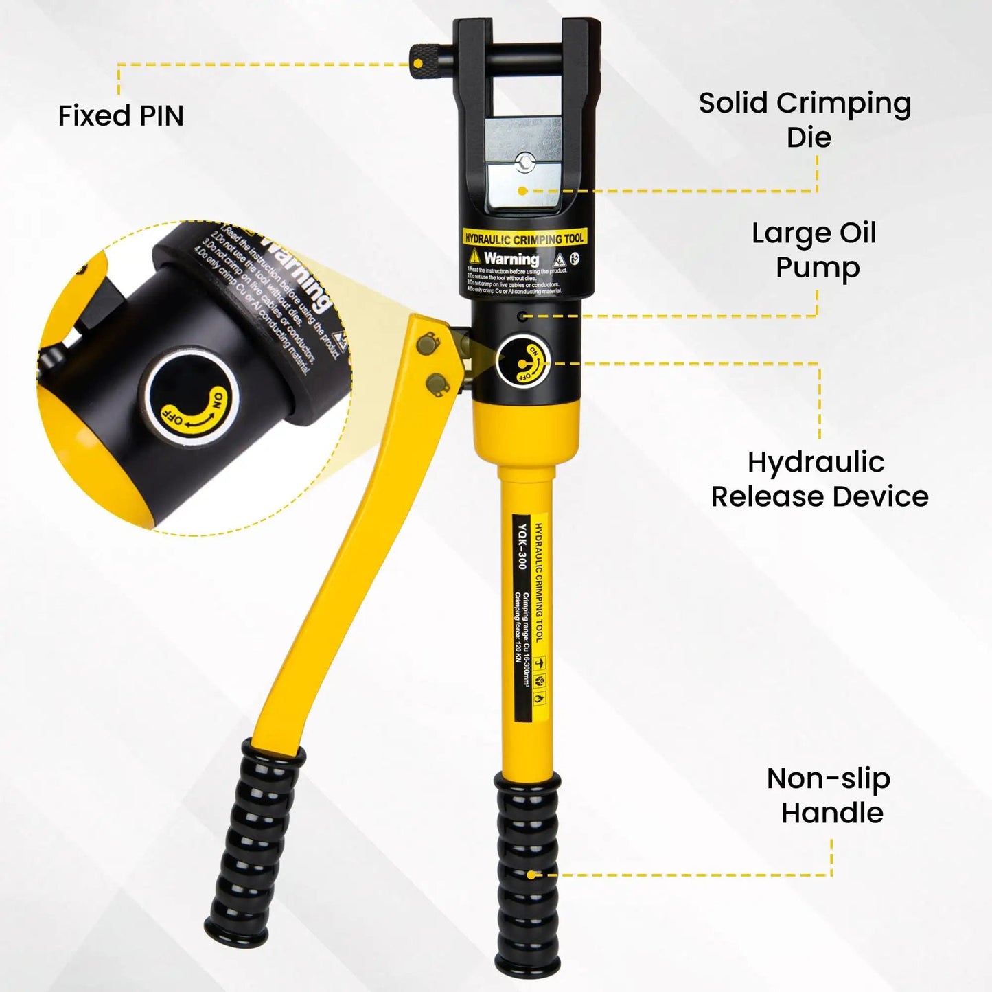 Beefy 16 Ton Hydraulic Wire Crimping Tool With 13 Die Pairs For 9 AWG To 600 MCM Copper And Aluminum Wires, Side Entry