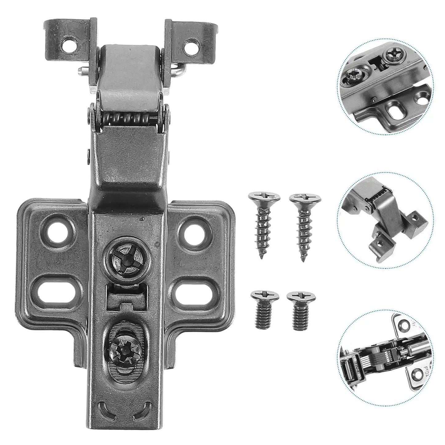 4 Pack Black Hydraulic Soft Close Cabinet Hinges For Kitchen Cabinets European Style Inset Aluminum Frame Hinges With Silent Stainless Steel Door Hardware For No Slam Quiet Operation And Long Lasting Performance, showing hinge front view with screws
