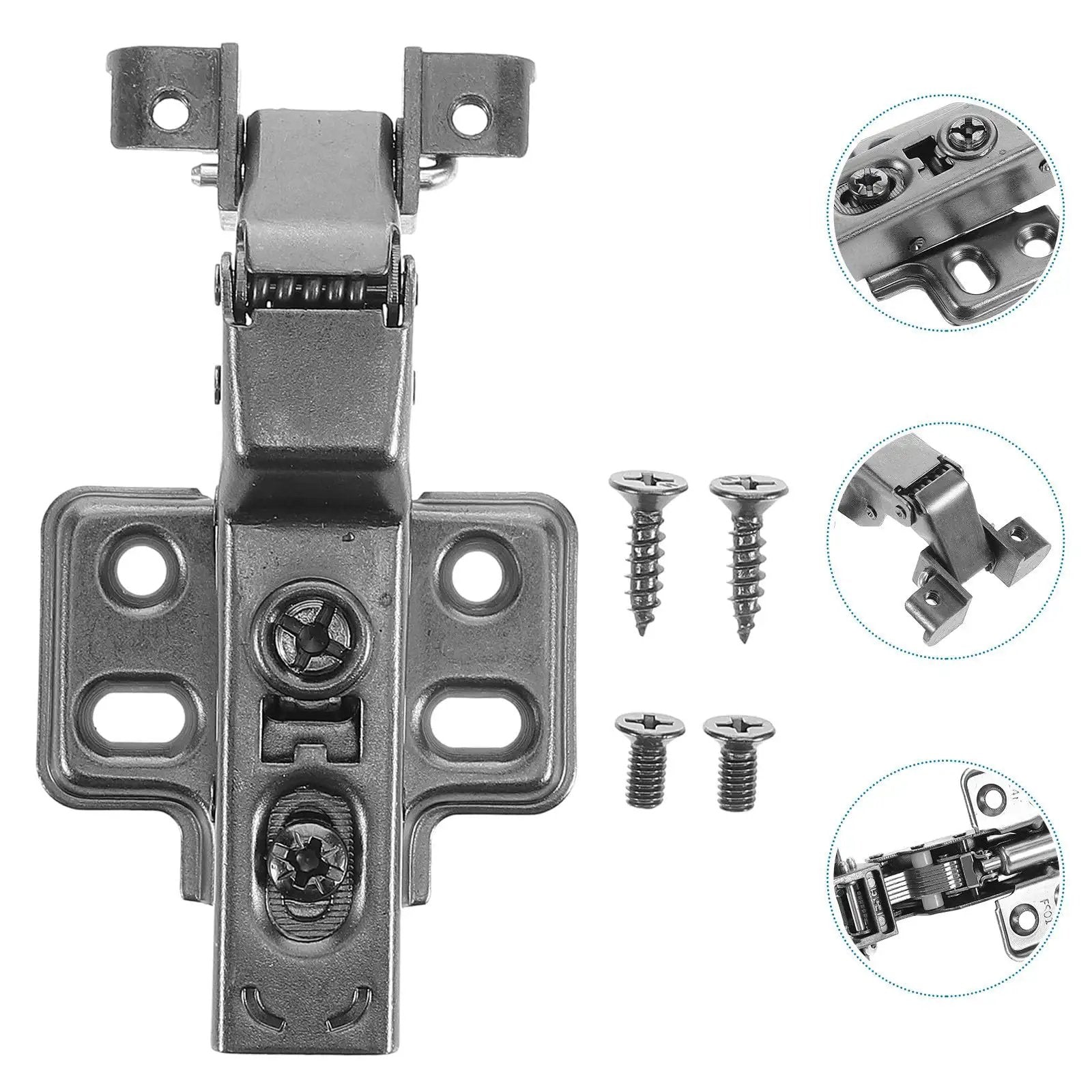 4 Pack Black Hydraulic Soft Close Cabinet Hinges For Kitchen Cabinets European Style Inset Aluminum Frame Hinges With Silent Stainless Steel Door Hardware For No Slam Quiet Operation And Long Lasting Performance, showing hinge front view with screws