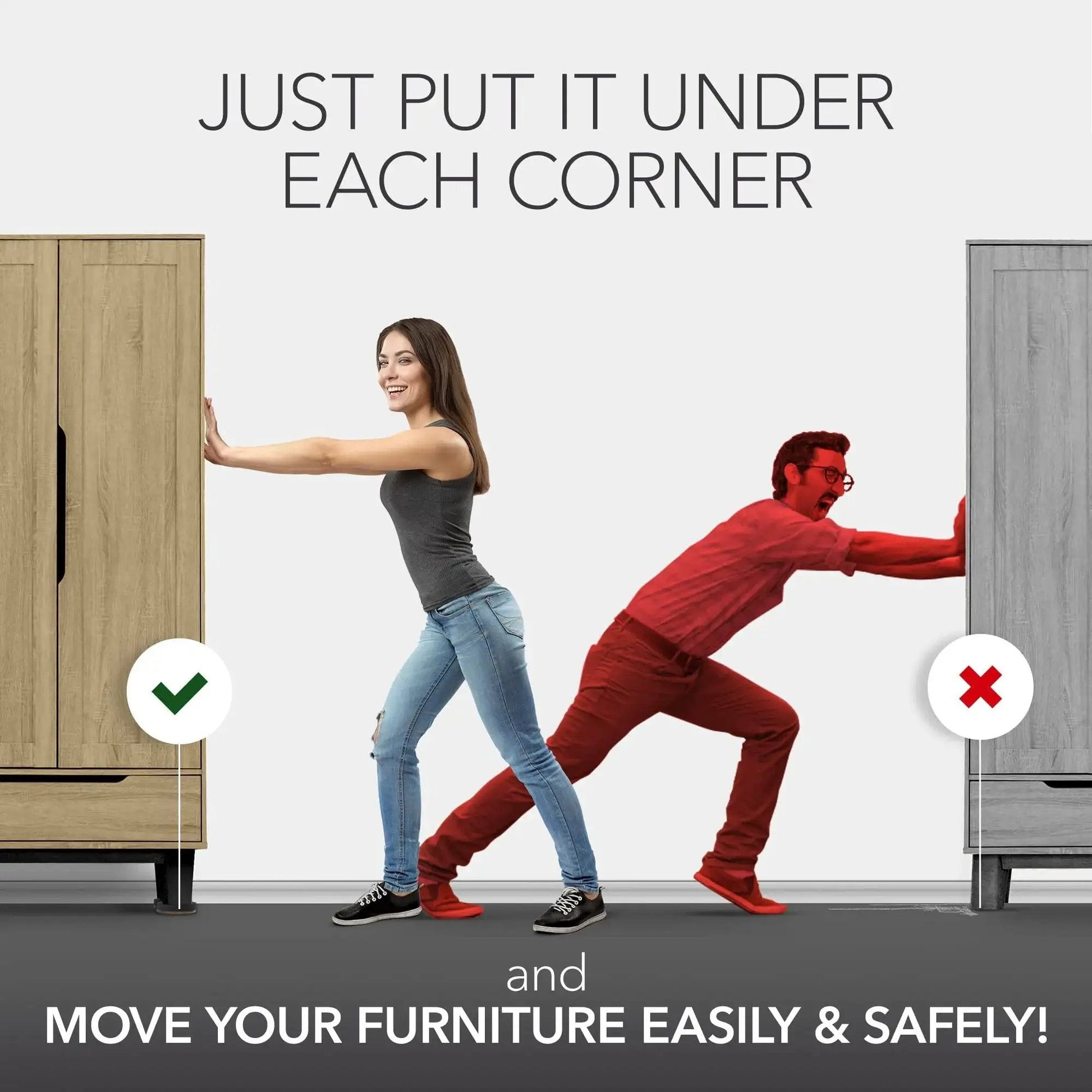 Woman using Heavy Duty Felt Furniture Sliders For Hardwood Floors 16 Piece Set Protect Floors And Move Heavy Furniture Easily On Hard Surfaces