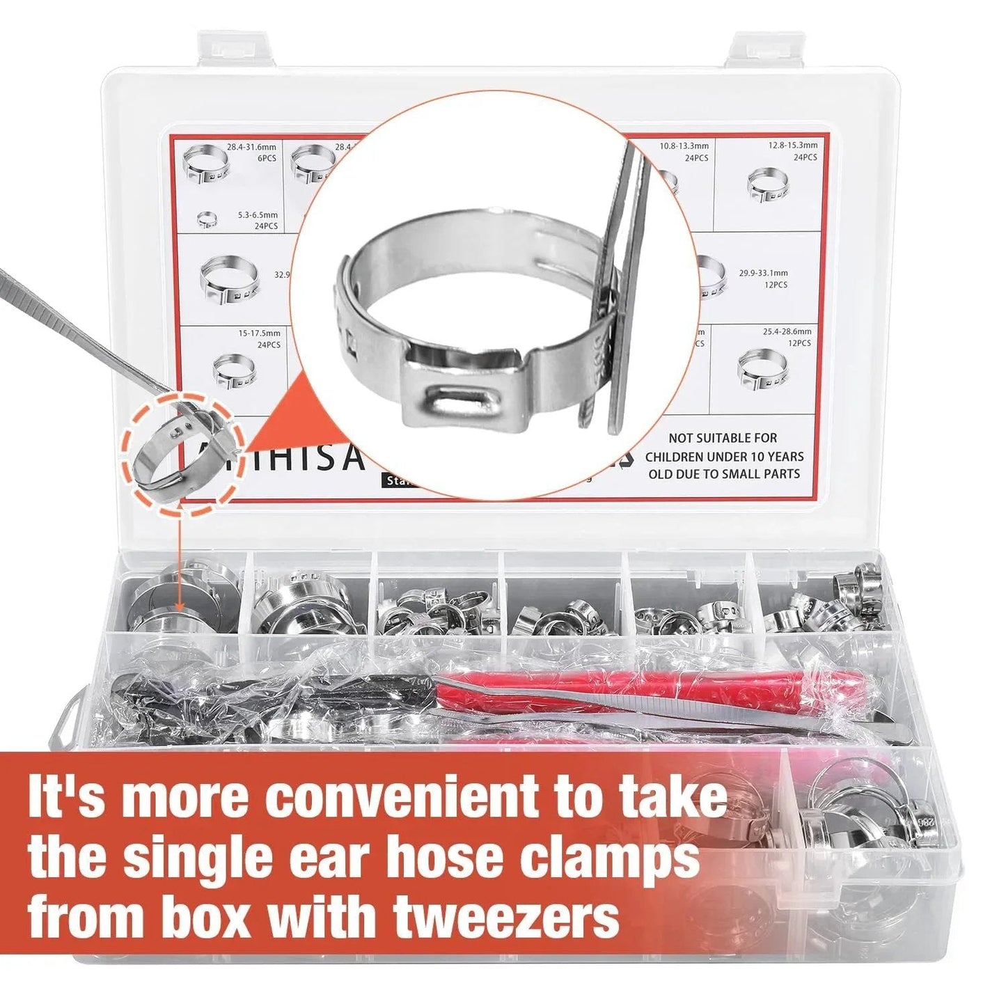 360 Pcs 16 Sizes Single Ear Hose Clamps 5.3 To 36.1 Mm Stainless Steel 304 Corrosion Resistant Crimp Clamps Kit