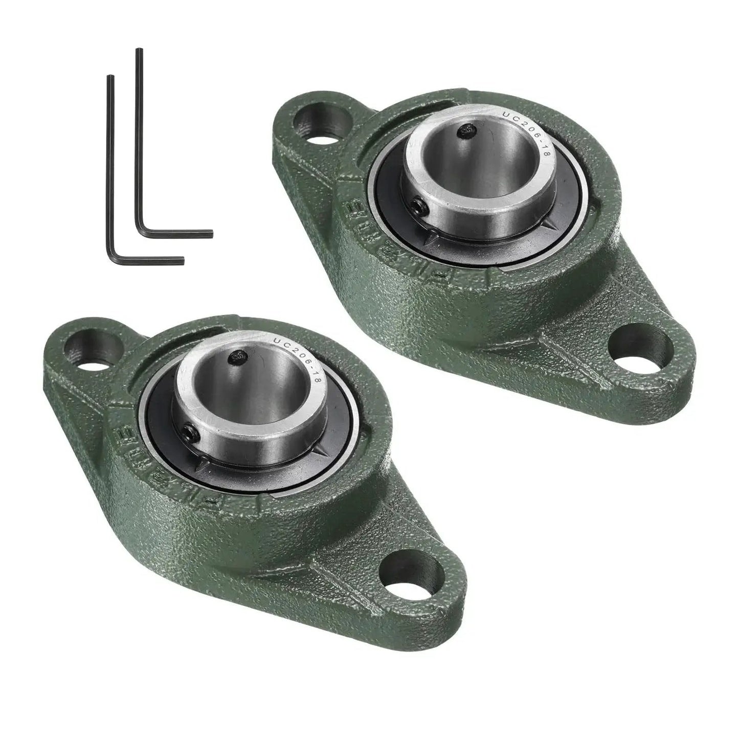 Pillow Block Bearings For One And One Eighth Inch Bore Self Aligning With Solid Cast Iron Base And Chrome Steel Sealed Bearings Two Pack Includes Four Screws And Two Keys UCFL206 18 Series Heavy Duty Mount For Machinery And Equipment