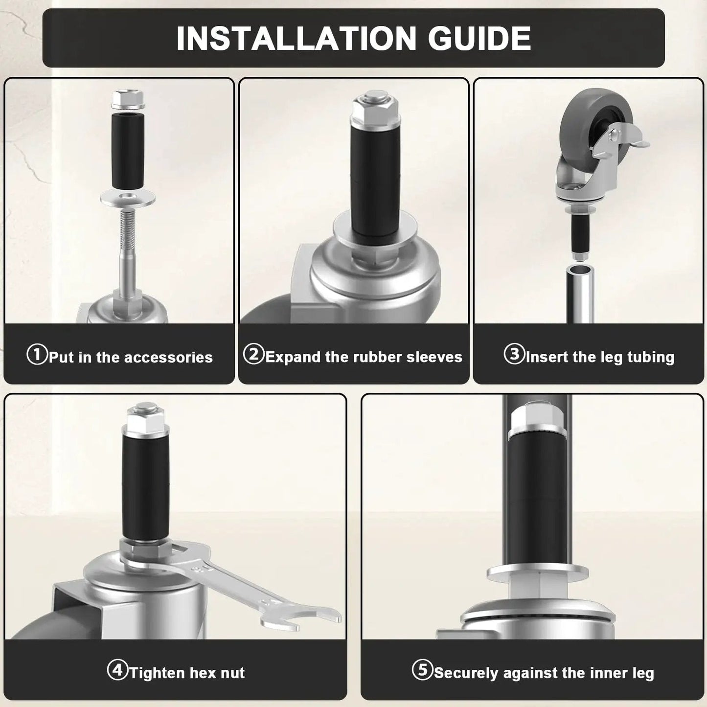 Installation guide for Four Inch Caster Wheels With Locking Brakes Expanding Stem Casters Set Of Four Heavy Duty for furniture legs