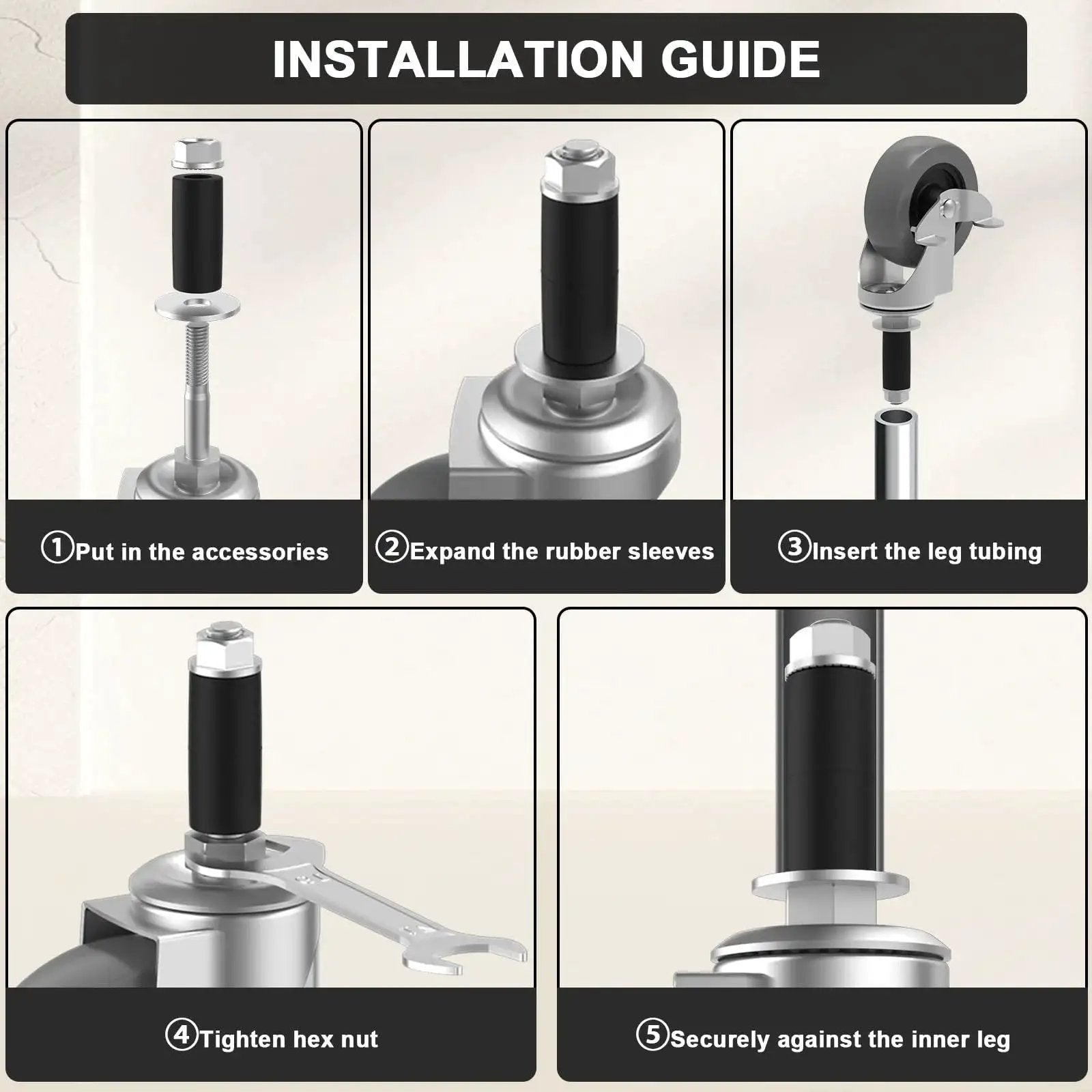 Installation guide for Four Inch Caster Wheels With Locking Brakes Expanding Stem Casters Set Of Four Heavy Duty for furniture legs