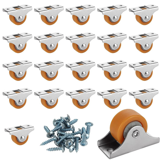 24 Pcs 1 Inch Caster Wheels With Metal Top Plate For Furniture Rolling Cabinets Trundle Beds And Drawers Silent Ball Bearing TPR Wheel Includes 60 Screws Durable Chrome Plated Steel Construction Lightweight Easy To Install