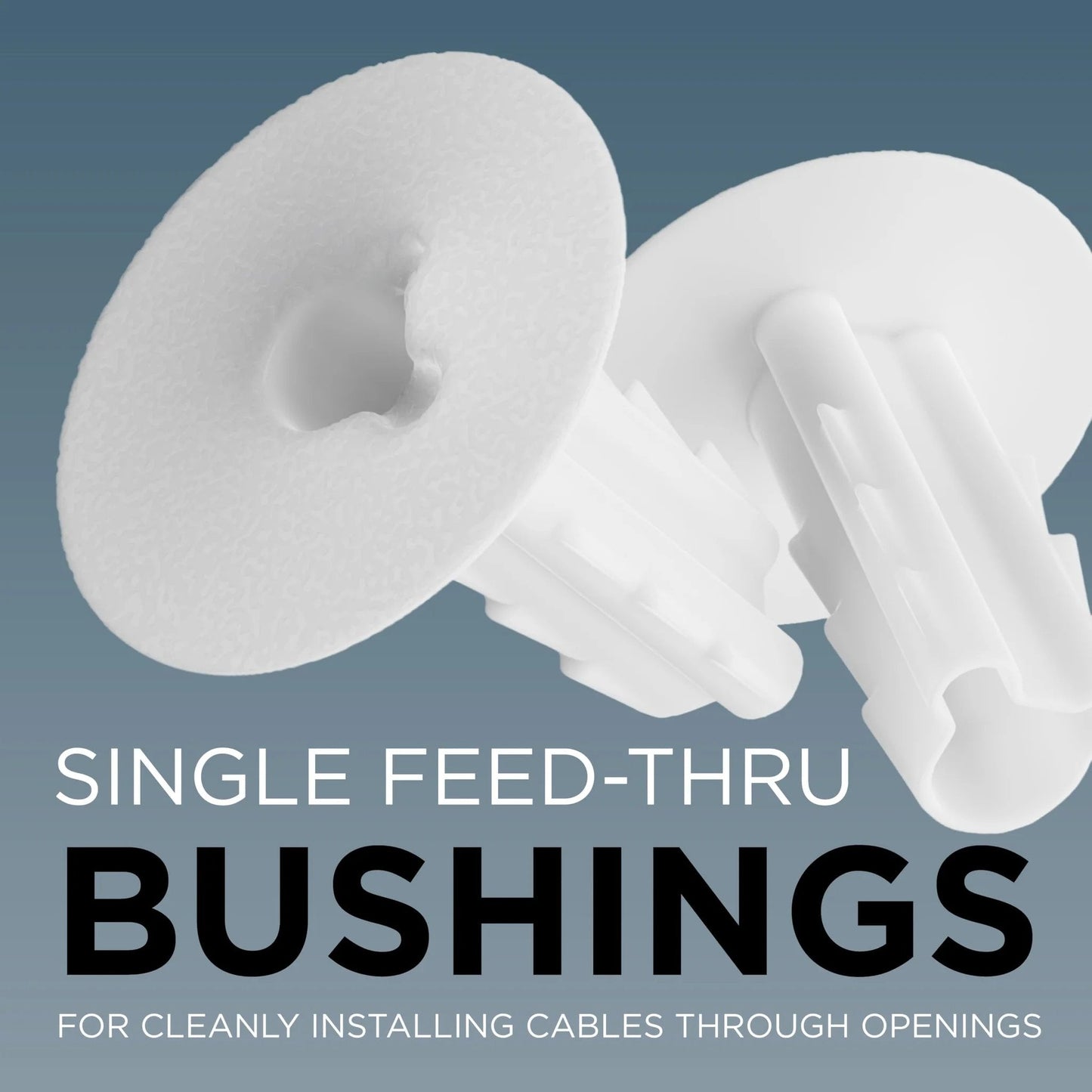 Single Feed-Through Bushing For RG6 Coaxial Cable Indoor Outdoor Passthrough And Wall Grommet White 10 Pack Replaces Coax Wall Plate For Walls And Cabinets shown in perspective view.