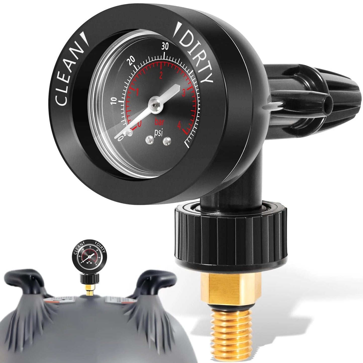 Upgrade R0357200 Brass Air Relief Valve With Pressure Gauge Replacement Parts For Zodiac Jandy Pool And Spa Filters showing black gauge.