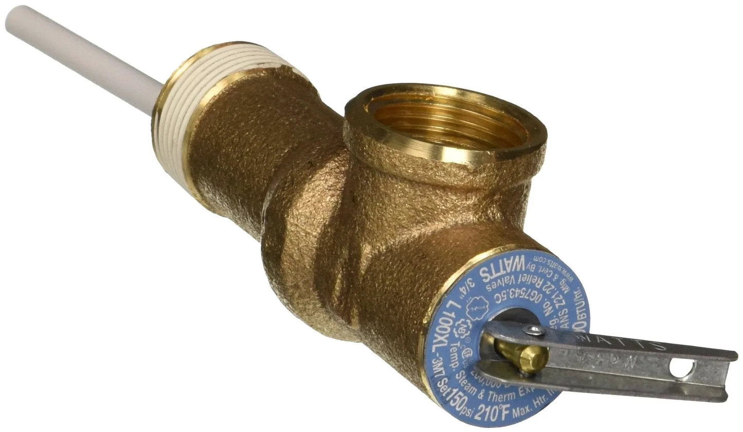 Temperature And Pressure Relief Valve For Water Heaters 3/4 Inch Inlet Outlet 150 Psi 210 F With 3-5/16 Inch Shank Copper Alloy Body Camco Durable Residential Safety Valve For Home And RV Water Heaters With Easy Installation And Reliable Performance.