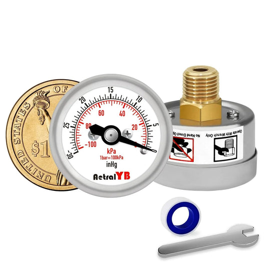 Tiny But Mighty Mini Vacuum Pressure Gauge With 1.2 Inch Dial Dual Imperial And Metric Scales Stainless Steel Housing Brass Internals