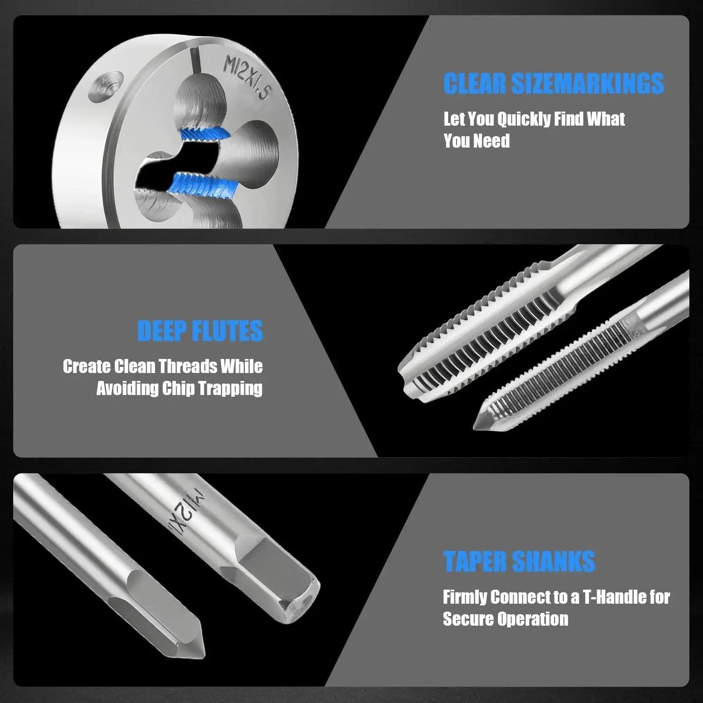 Premium 40 Piece Metric Tap And Die Set For M3 To M12 Taps And Dies with threading tools and features like clear size markings