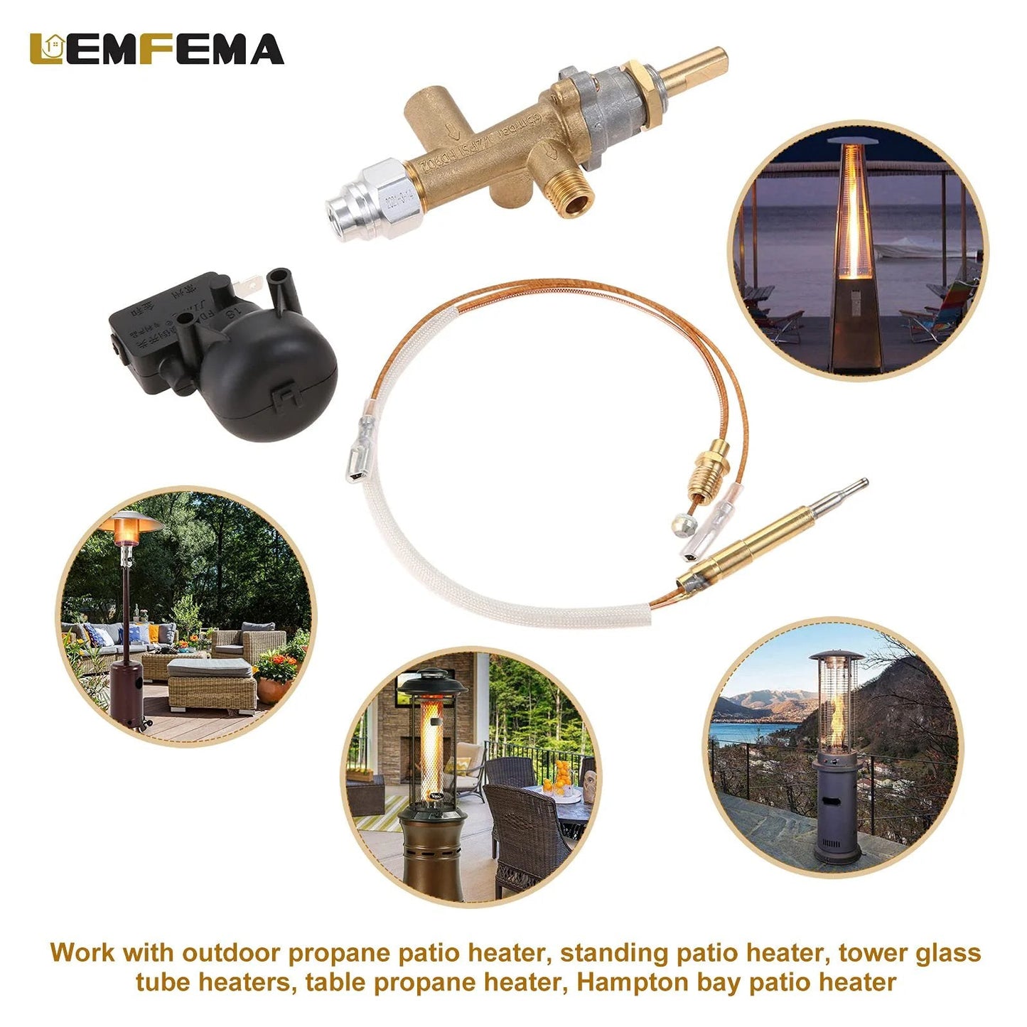 Propane Patio Heater Repair Kit With Thermocouple Sensor And Dump Switch Controls Safety Kit Main Control Valve With Pilot Port Replacement Parts For Low Pressure Heaters Easy Install And Durable Performance