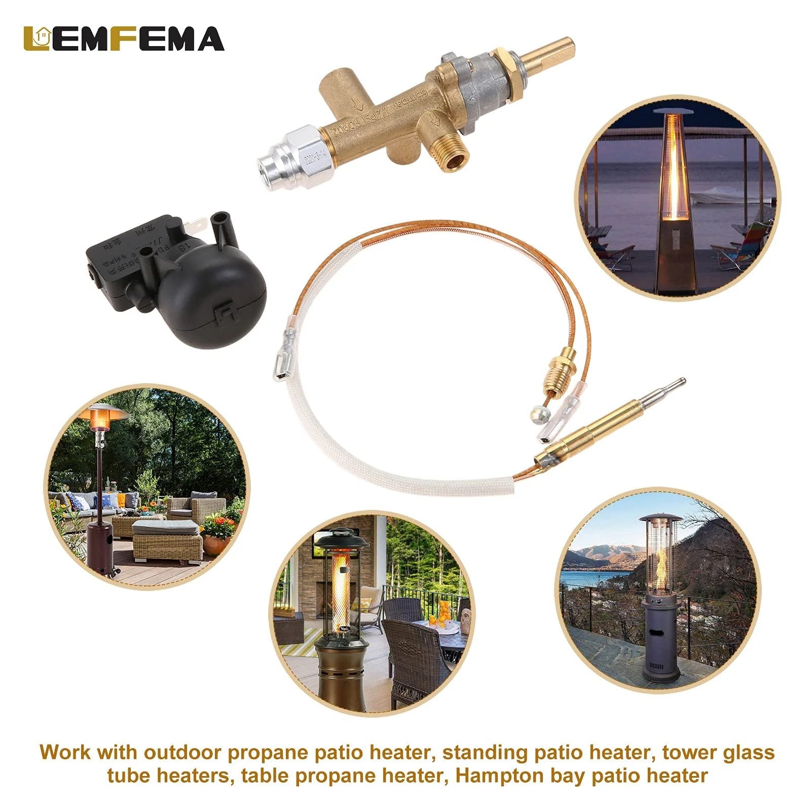 Propane Patio Heater Repair Kit With Thermocouple Sensor And Dump Switch Controls Safety Kit Main Control Valve With Pilot Port Replacement Parts For Low Pressure Heaters Easy Install And Durable Performance