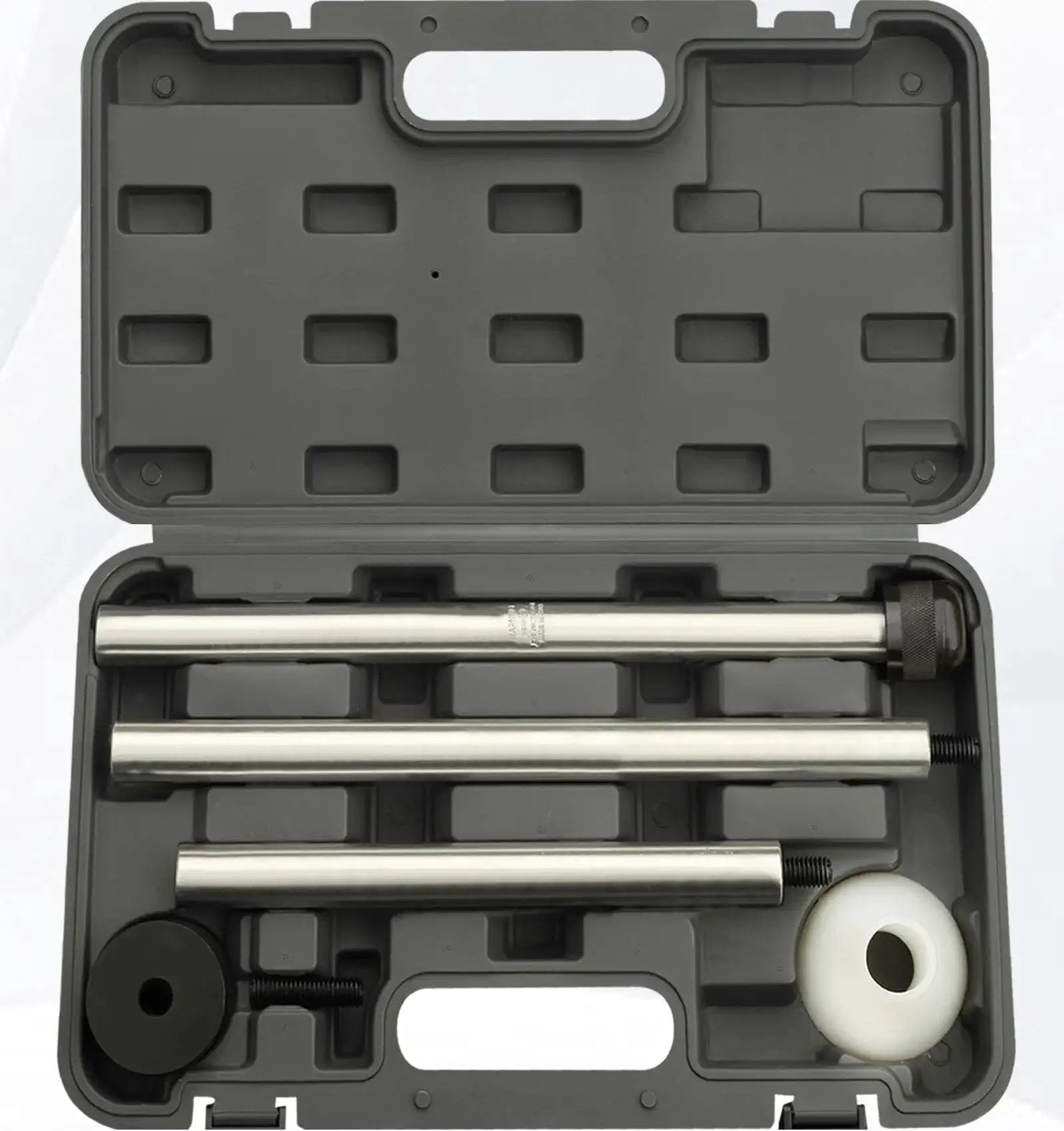 Cam Bearing Installation Tool With Storage Box For LS Engine Compatibility LS1 LS2 LS3 LS6 LQ9, shown with adjustable components in case