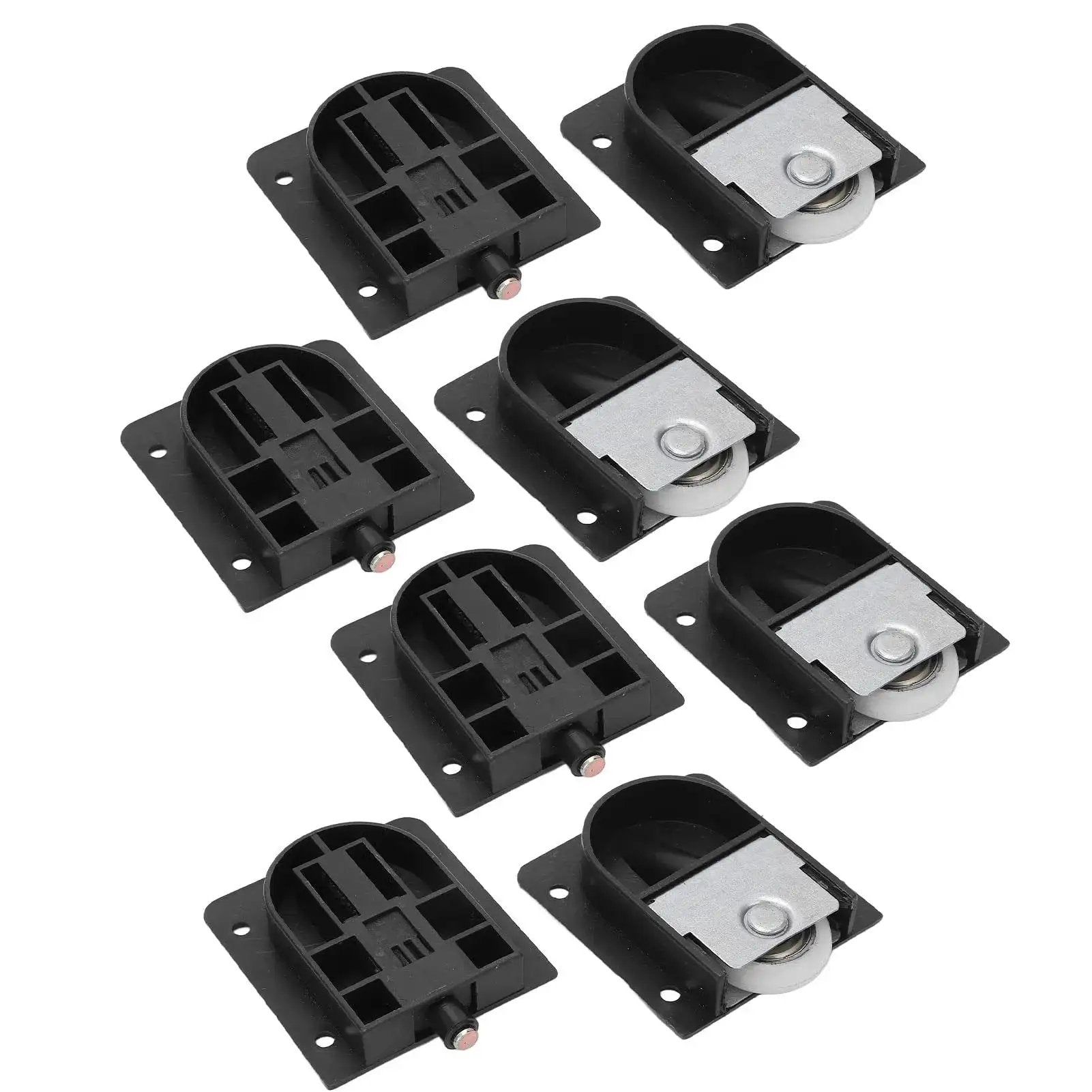 4 Pairs Furniture Roller Wheels For Closet Cabinets Wardrobes And Sliding Doors Smooth Quiet Pulleys And Rails, black and silver