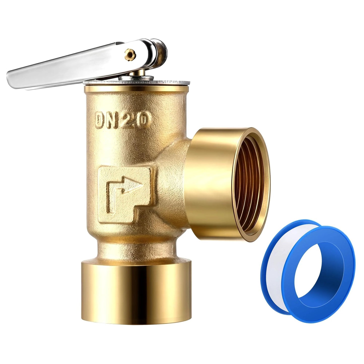 30 PSI Boiler Pressure Relief Valve With Three Quarter Inch Female NPT Connections Brass Construction For Hot Water And Cold Water Systems Includes PTFE Thread Seal Tape Gulfmew Replacement Part